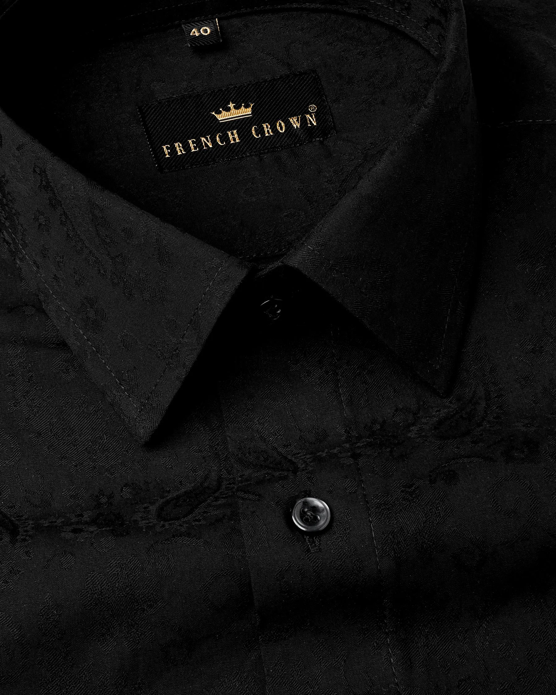 Jade Black With Self Paisleys Jacquard Textured Premium Giza Cotton Shirt sold by French Crown