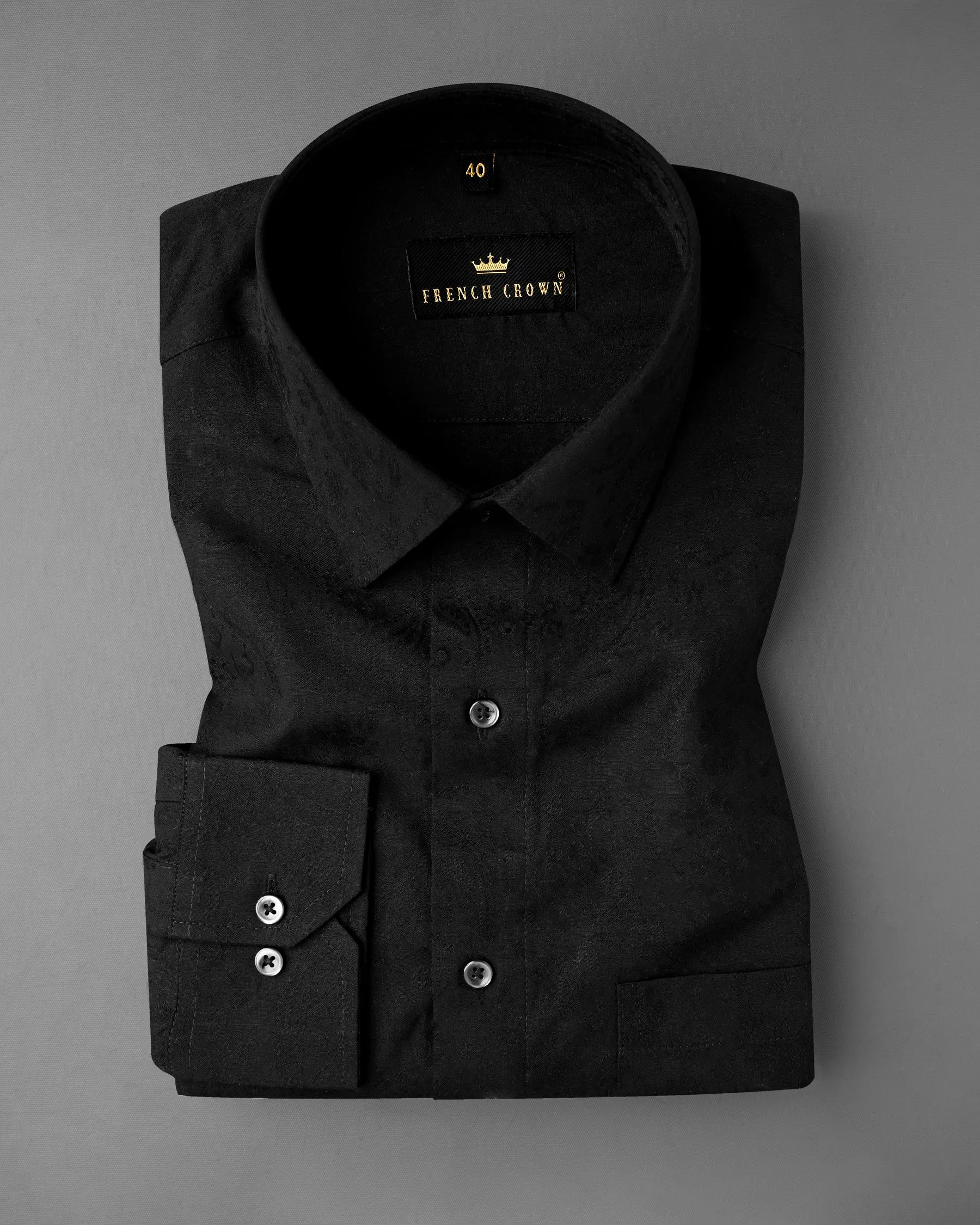Jade Black With Self Paisleys Jacquard Textured Premium Giza Cotton Shirt sold by French Crown product image thumbnail 3