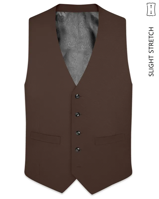 Dunaro-Taupe Brown Slight Stretch Subtle Sheen Poly-Viscose Waistcoat made by French Crown