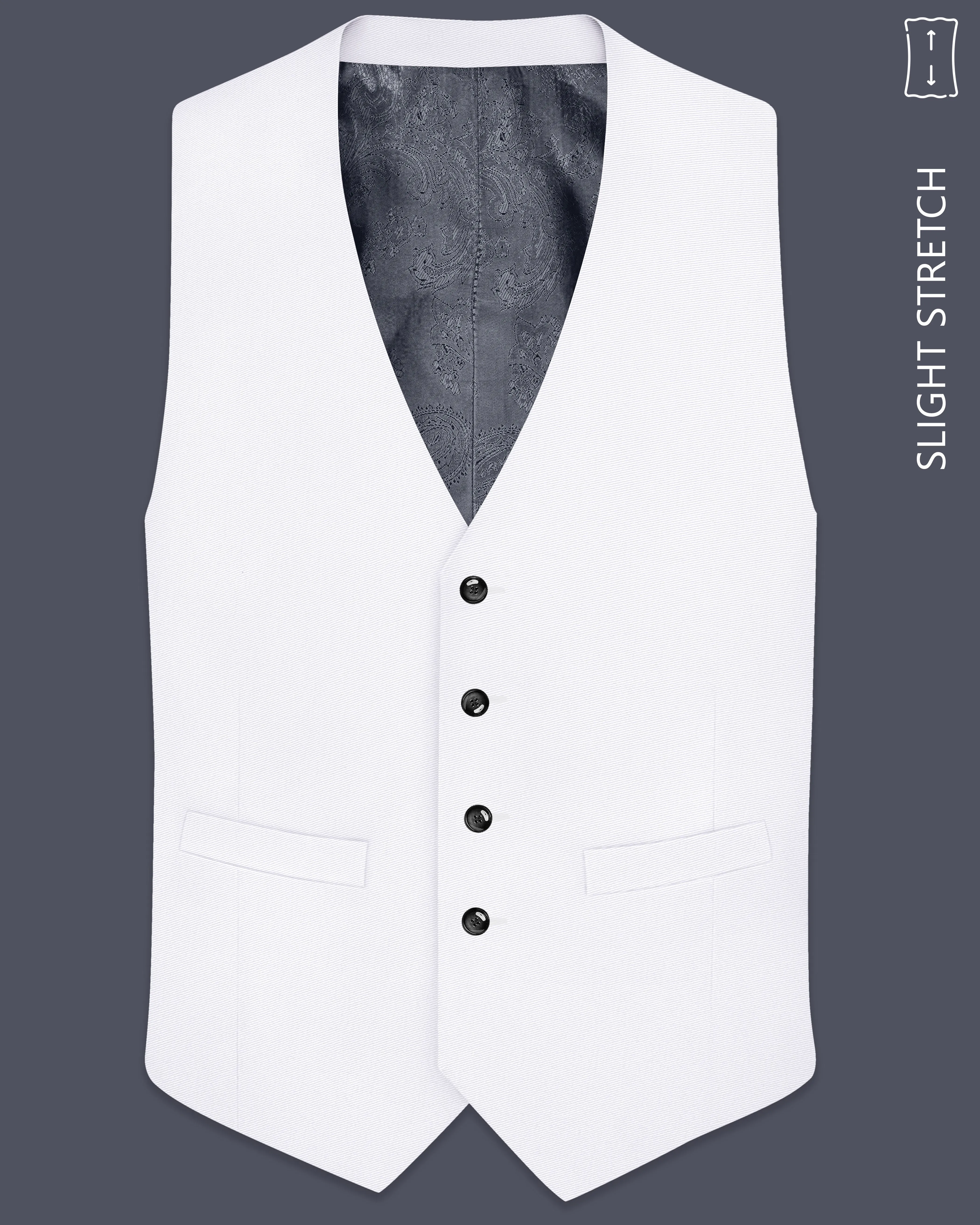 Aurello-Bright White Slight Stretch Subtle Sheen Poly-Viscose Waistcoat sold by French Crown