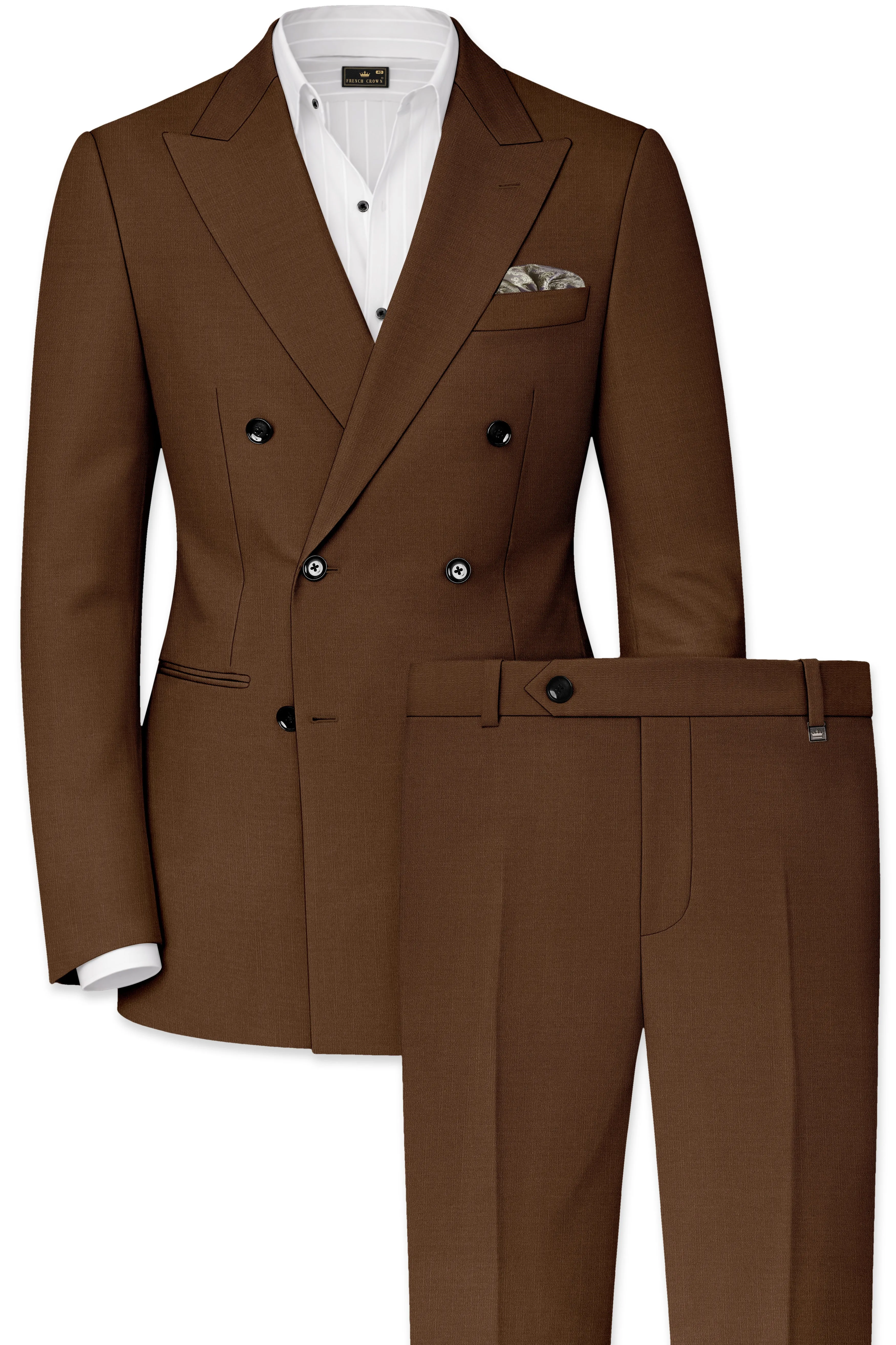 Havron-Derby Brown Wool Rich Slight Stretch Double Breasted Suit sold by French Crown product image thumbnail 2