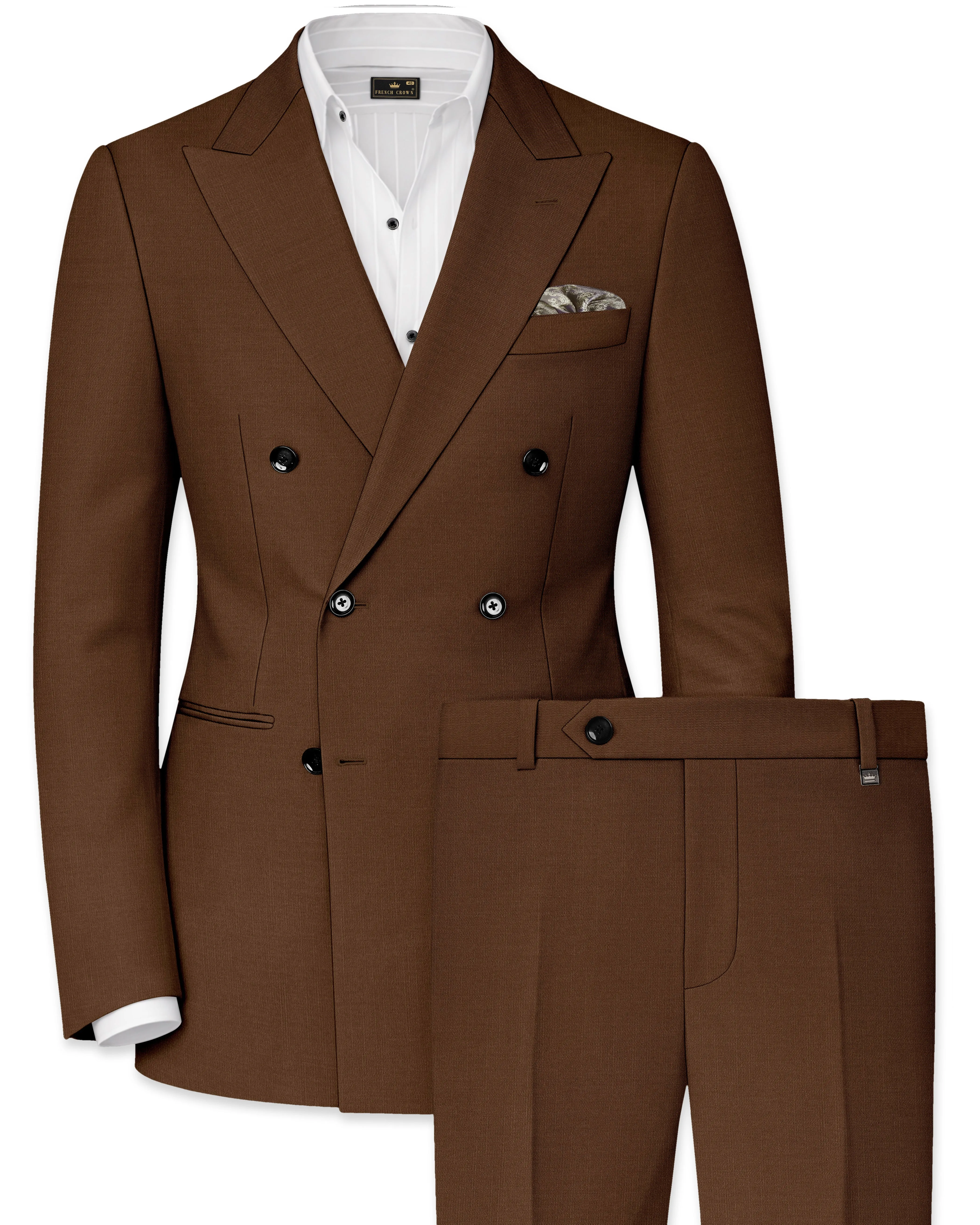 Havron-Derby Brown Wool Rich Slight Stretch Double Breasted Suit sold by French Crown
