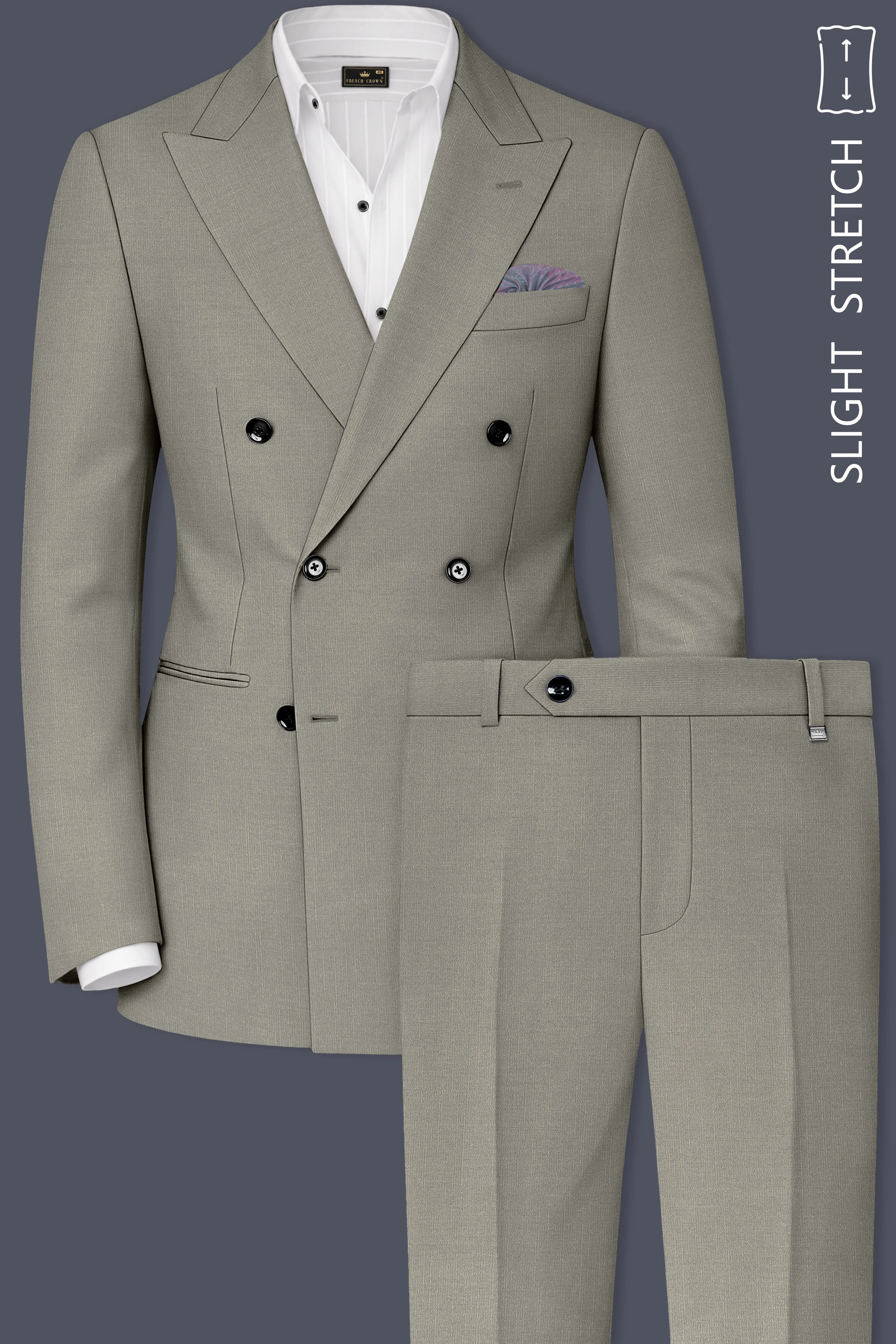 Viridian-Bandicoot Green Wool Rich Slight Stretch Double Breasted Suit sold by French Crown product image thumbnail 2