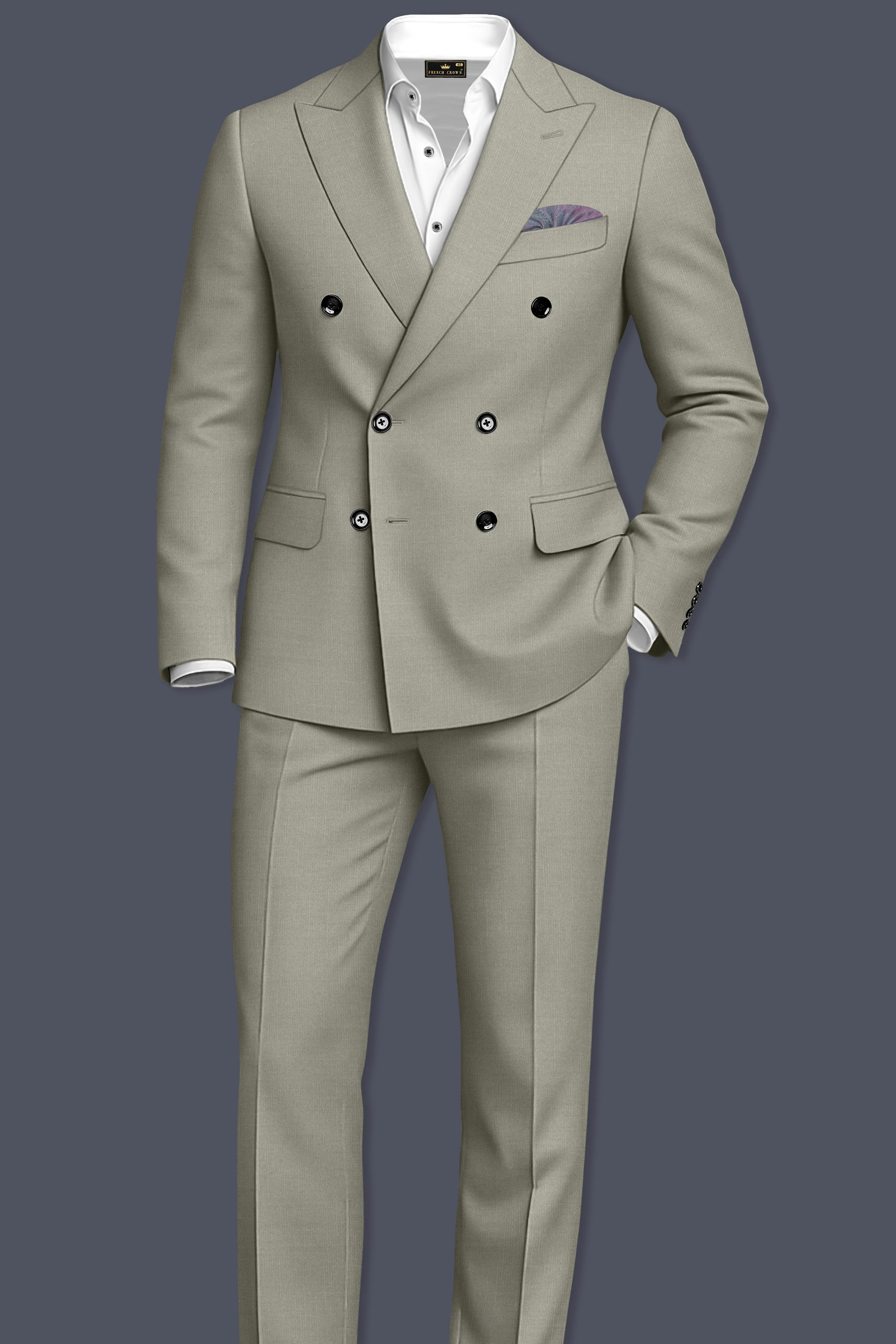 Viridian-Bandicoot Green Wool Rich Slight Stretch Double Breasted Suit sold by French Crown product image thumbnail 4