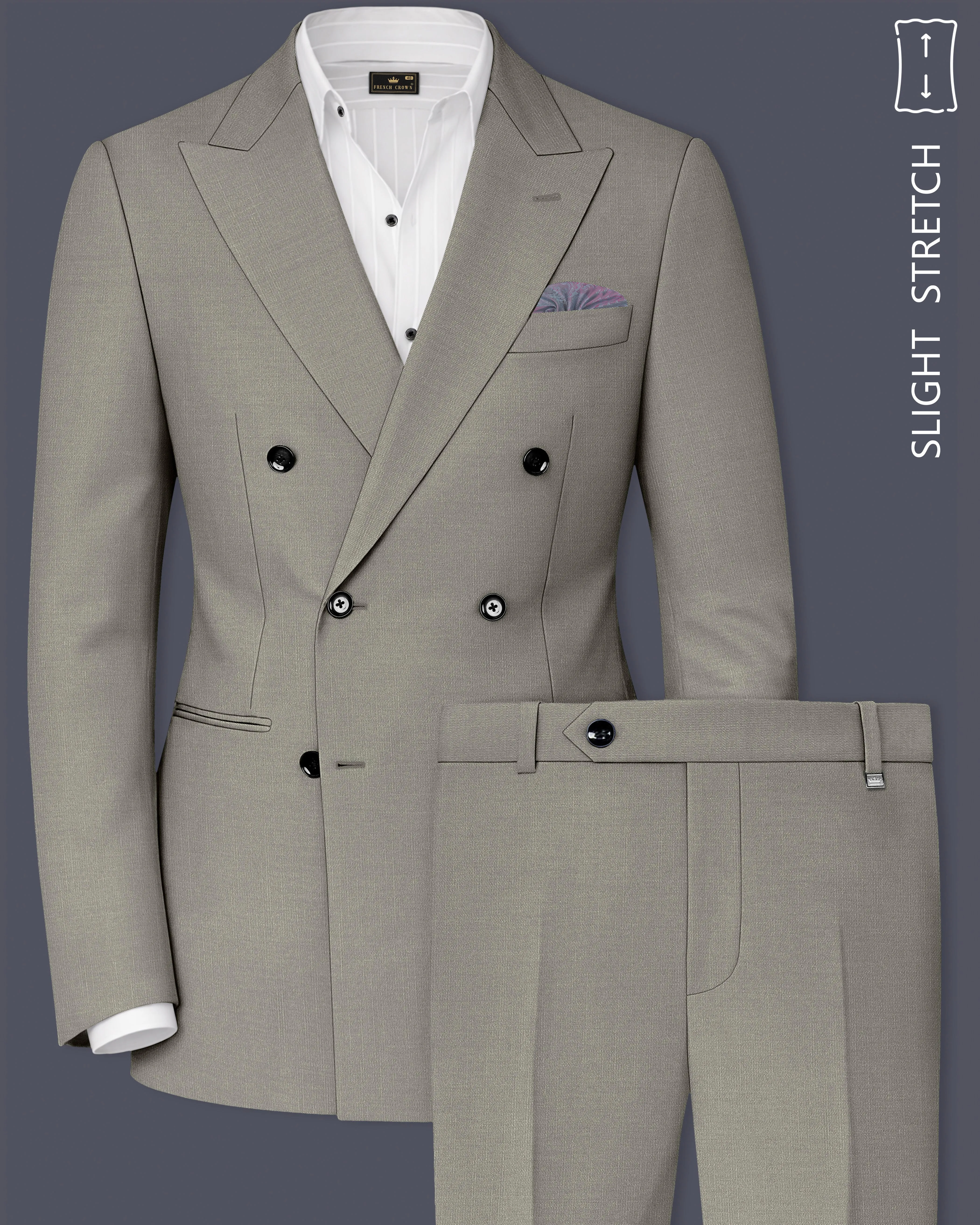 Viridian-Bandicoot Green Wool Rich Slight Stretch Double Breasted Suit sold by French Crown