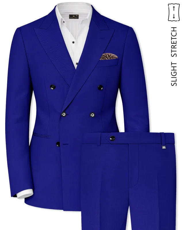 Stratos-Cobalt Blue Wool Rich Slight Stretch Double Breasted Suit made by French Crown