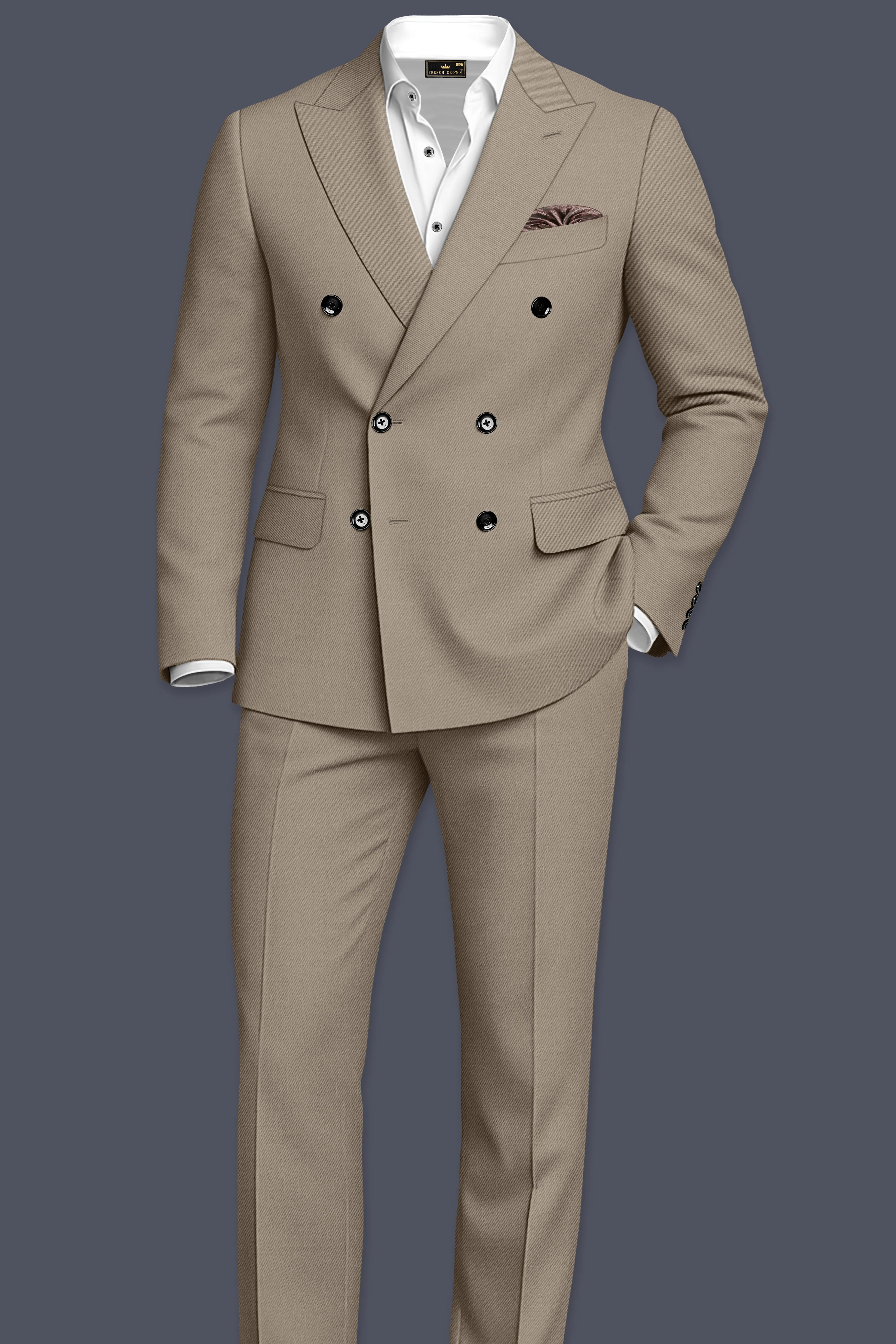 Umber-Stonewall Brown Wool Rich Slight Stretch Double Breasted Suit sold by French Crown product image thumbnail 4