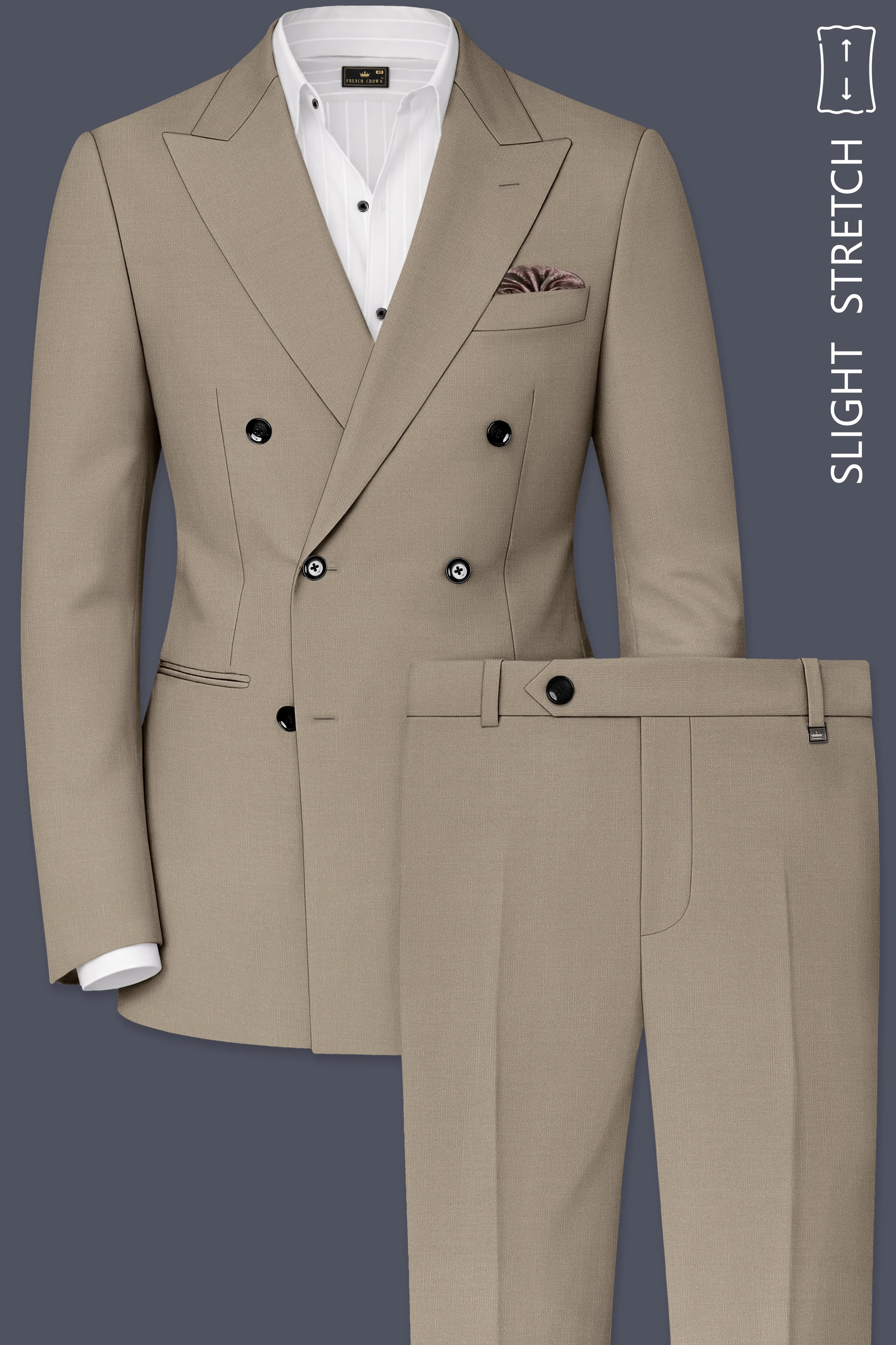 Umber-Stonewall Brown Wool Rich Slight Stretch Double Breasted Suit sold by French Crown product image thumbnail 2