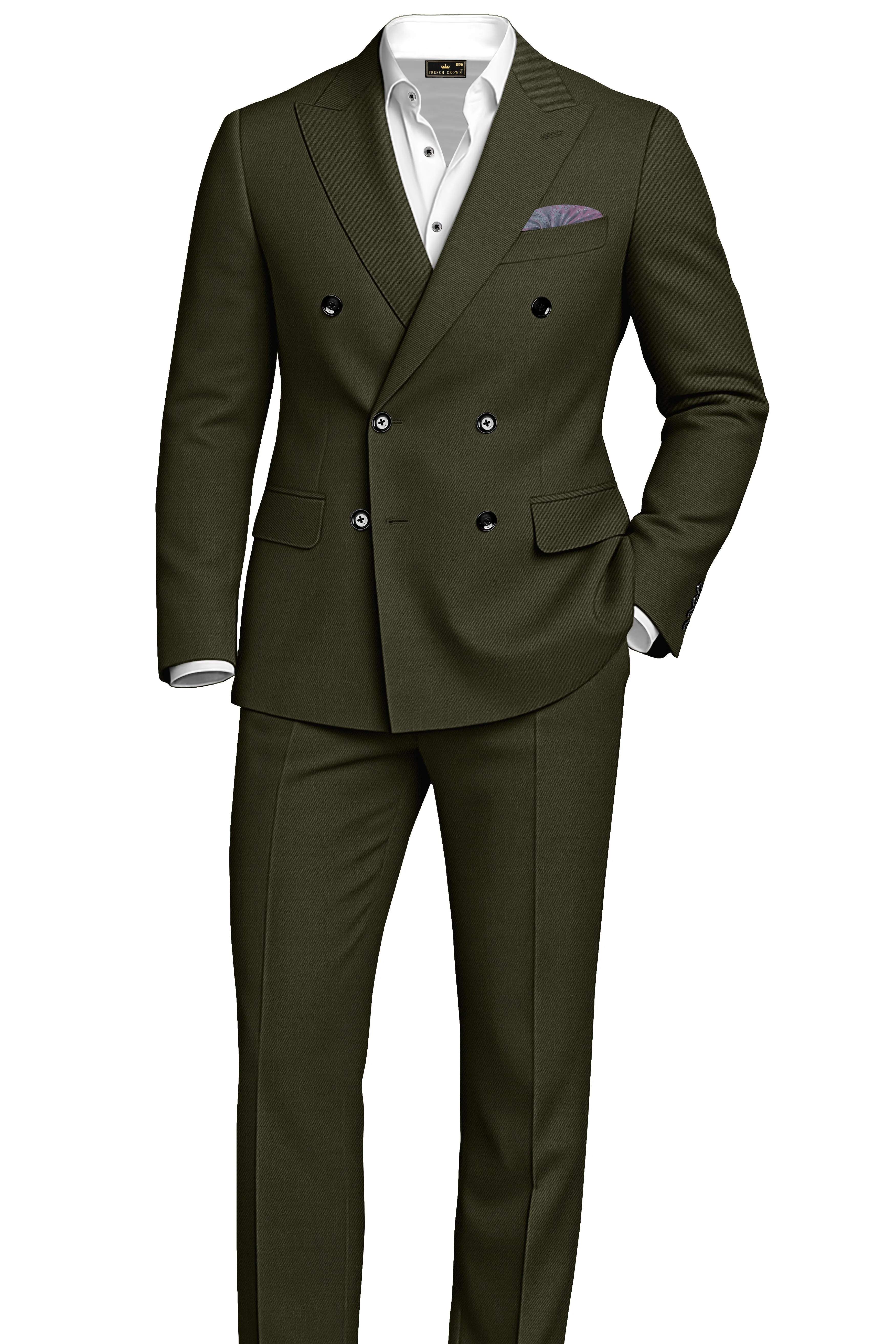 Mossley-Rangoon Green Wool Rich Slight Stretch Double Breasted Suit sold by French Crown product image thumbnail 4
