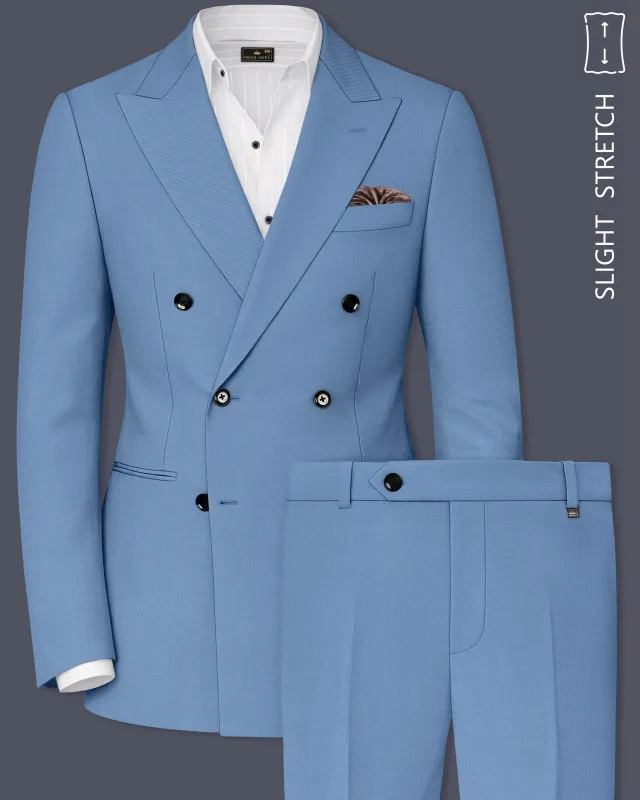 Azure-Glaucous Blue Wool Rich Slight Stretch Double Breasted Suit made by French Crown