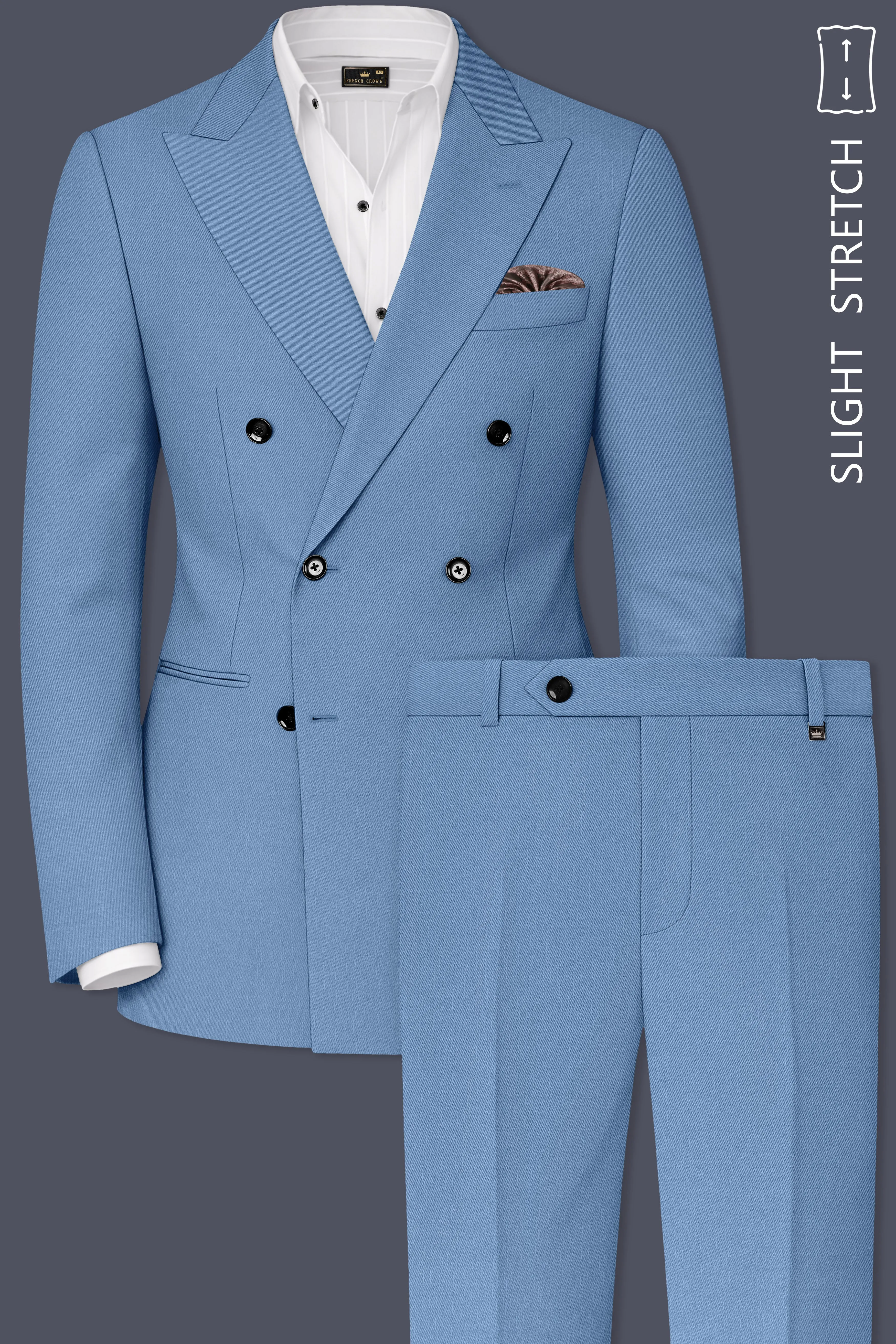 Azure-Glaucous Blue Wool Rich Slight Stretch Double Breasted Suit sold by French Crown product image thumbnail 2