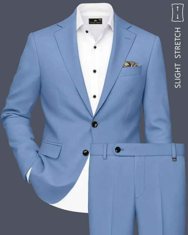 Azure-Glaucous Blue Wool Rich Slight Stretch Single Breasted Suit made by French Crown