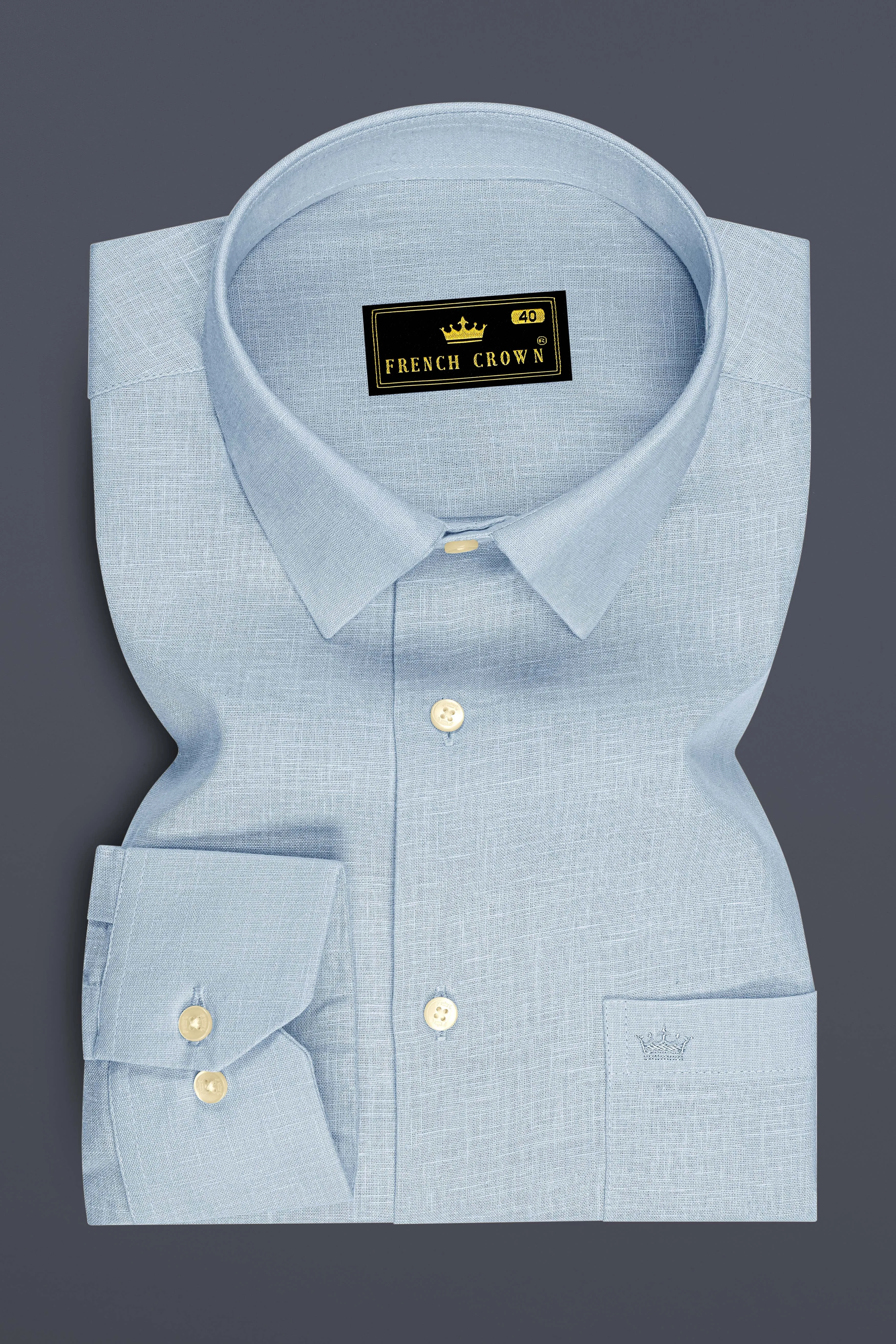Ocean-Casper Blue Luxurious Linen Dress Shirt sold by French Crown product image thumbnail 4
