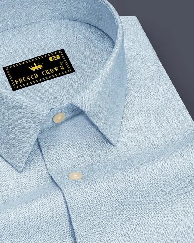 Ocean-Casper Blue Luxurious Linen Dress Shirt made by French Crown