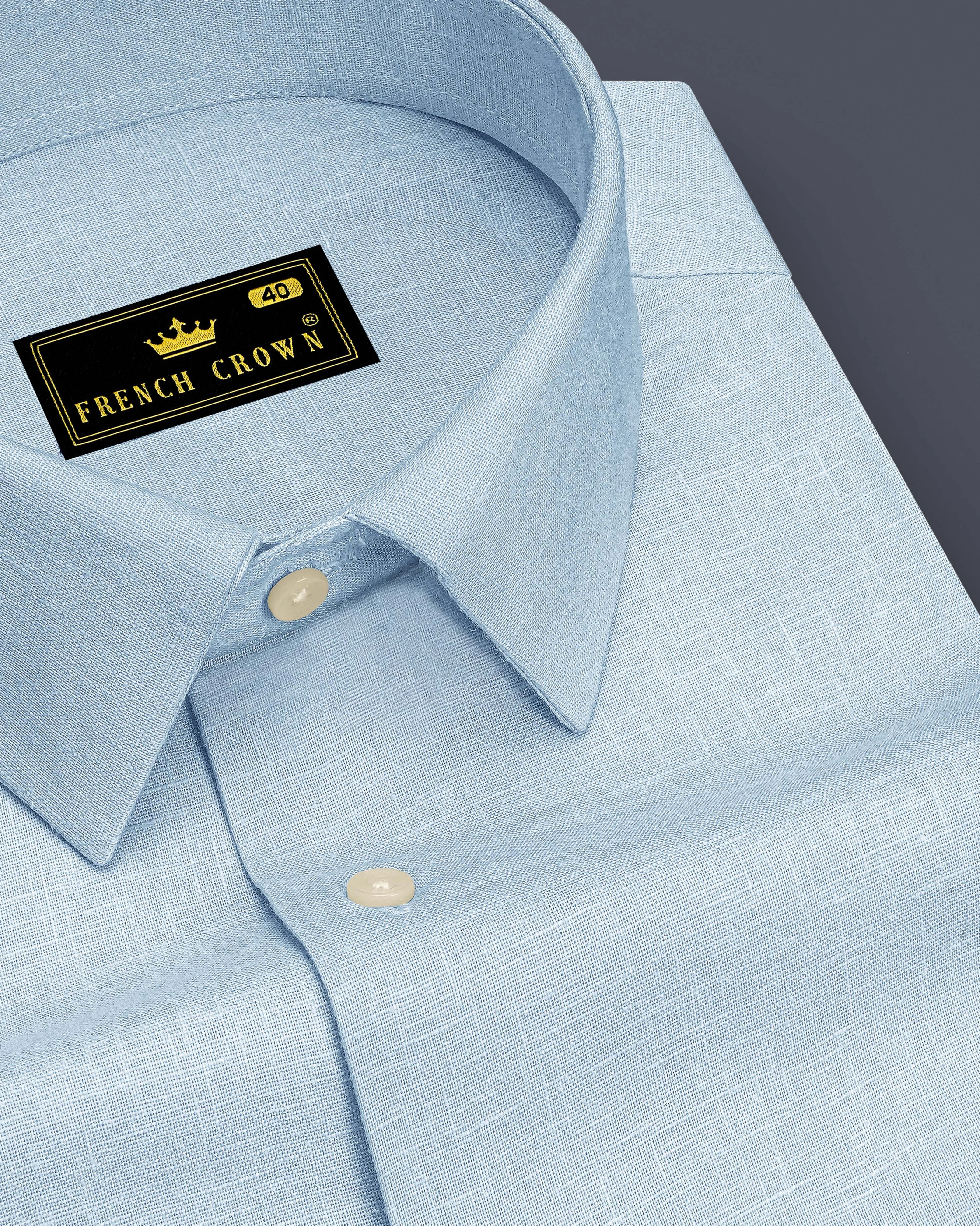 Ocean-Casper Blue Luxurious Linen Dress Shirt sold by French Crown