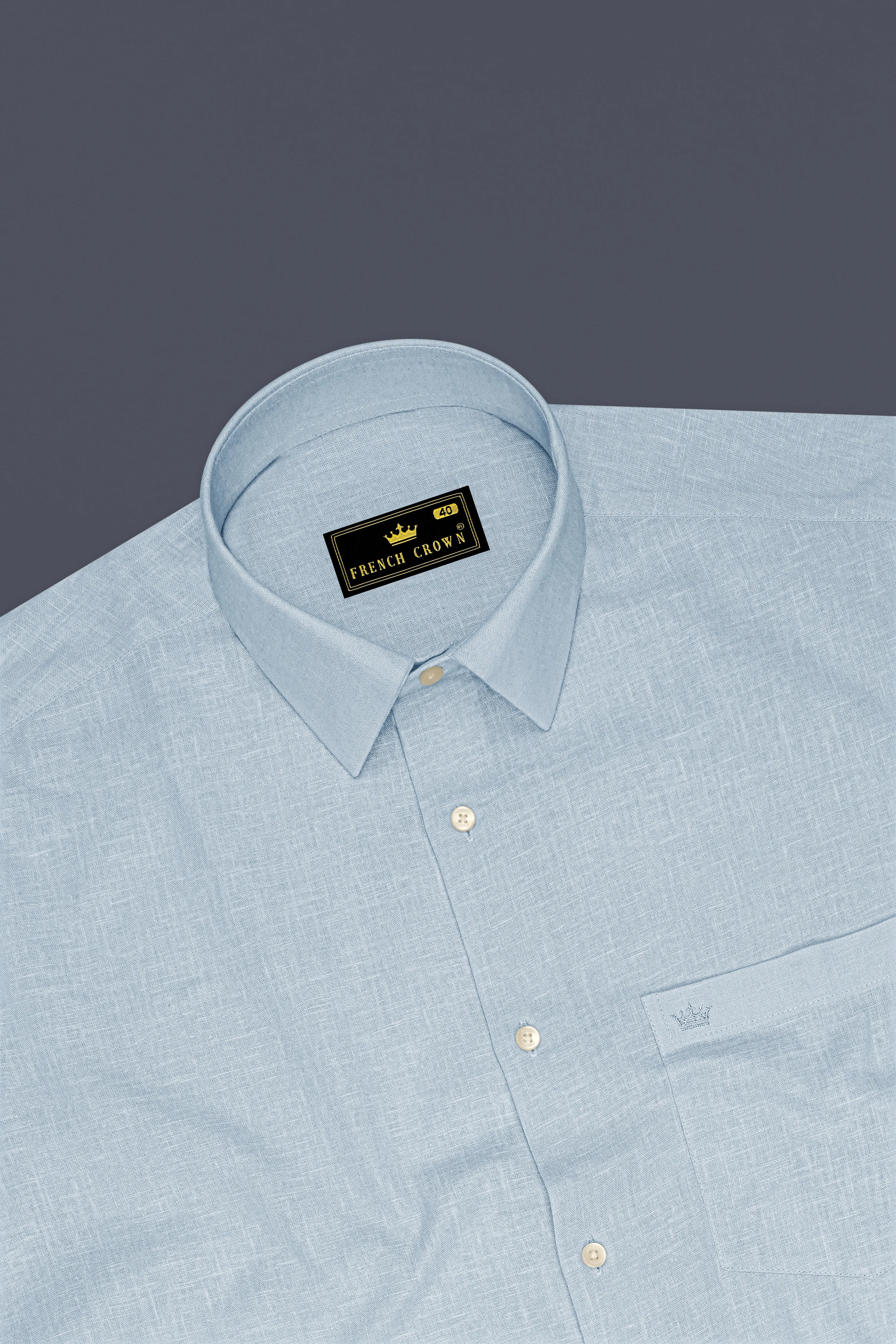Ocean-Casper Blue Luxurious Linen Dress Shirt sold by French Crown product image thumbnail 5