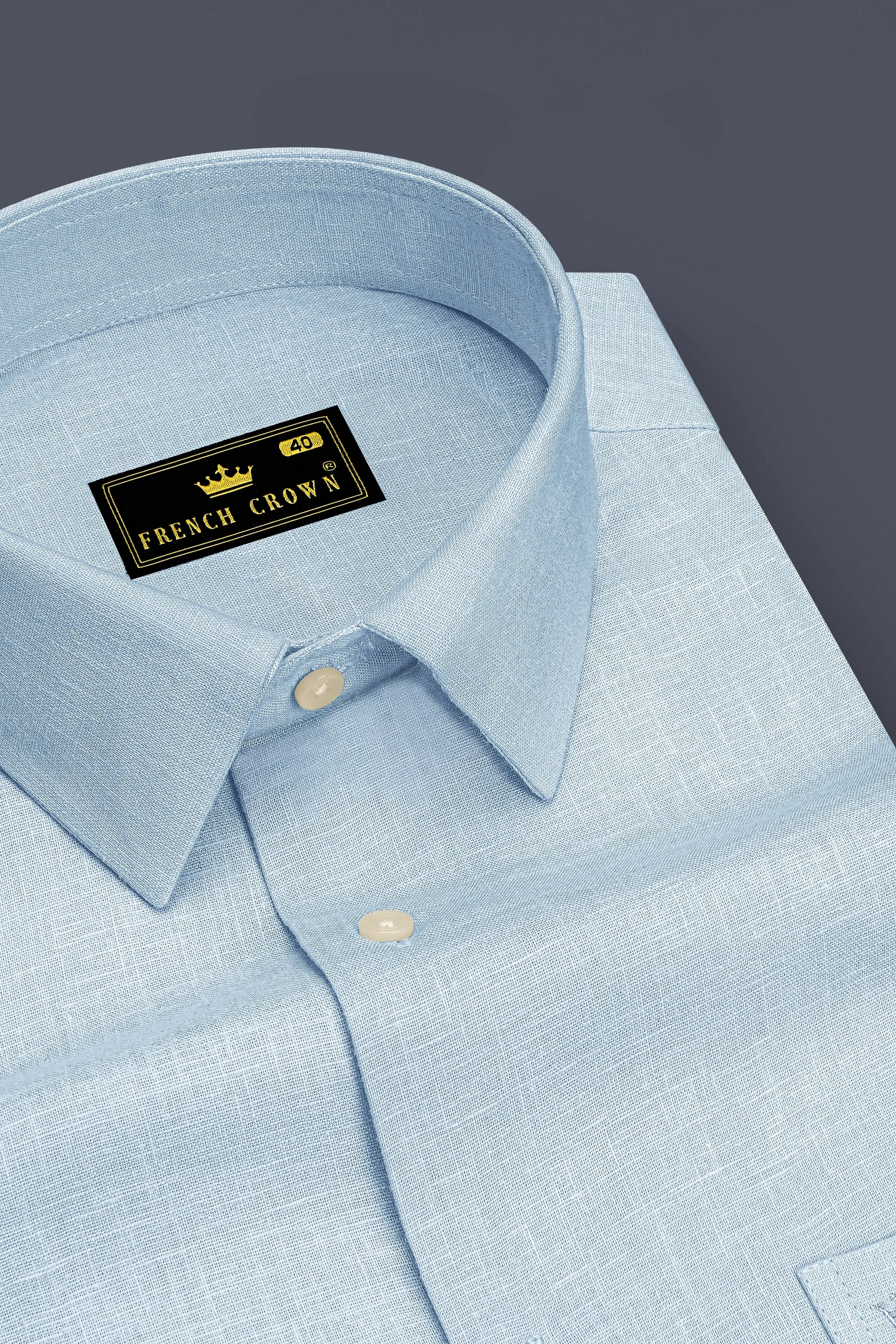Ocean-Casper Blue Luxurious Linen Dress Shirt sold by French Crown product image thumbnail 2