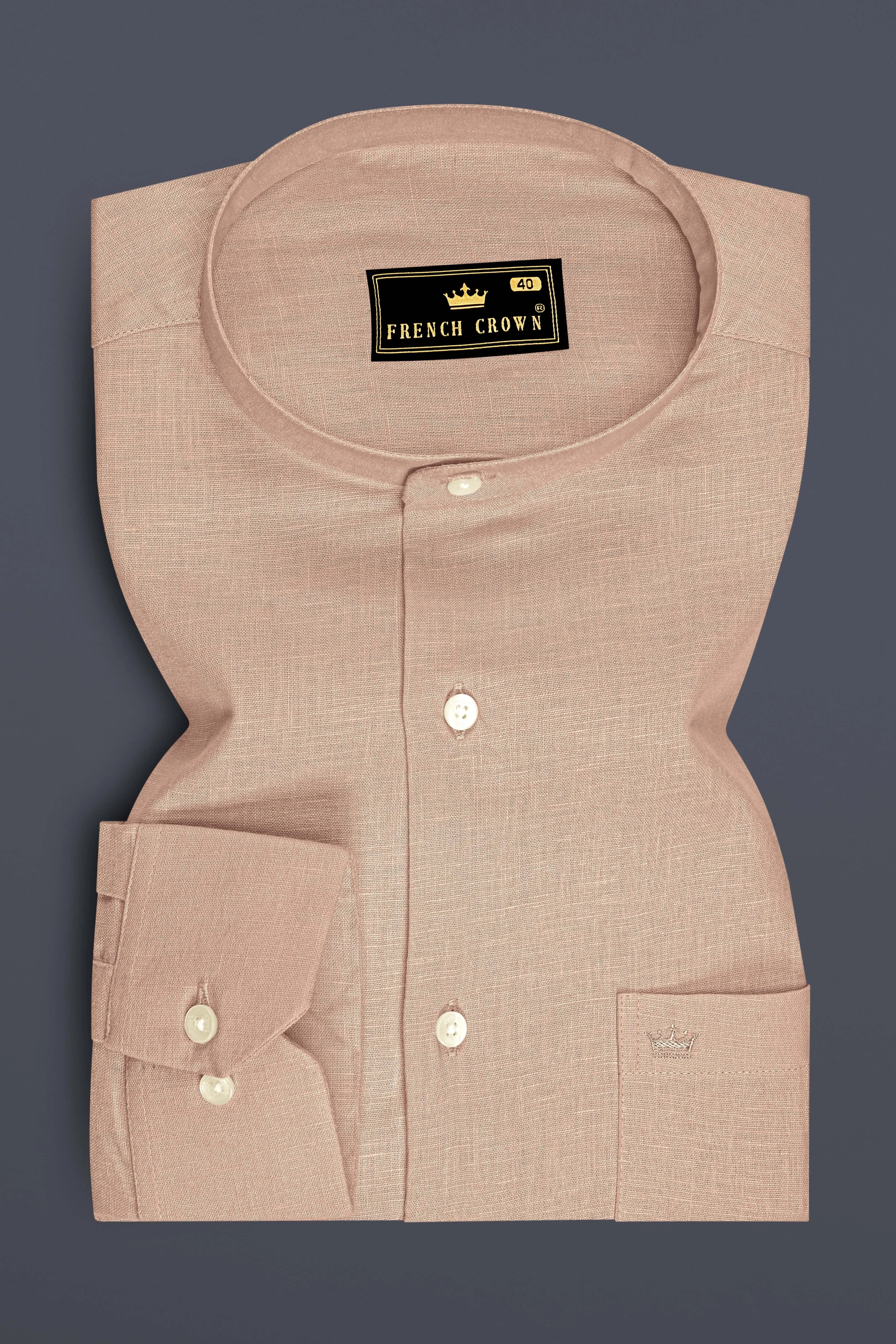 Zenith-Rodeo Brown Luxurious Linen Mandarin Dress Shirt sold by French Crown product image thumbnail 4