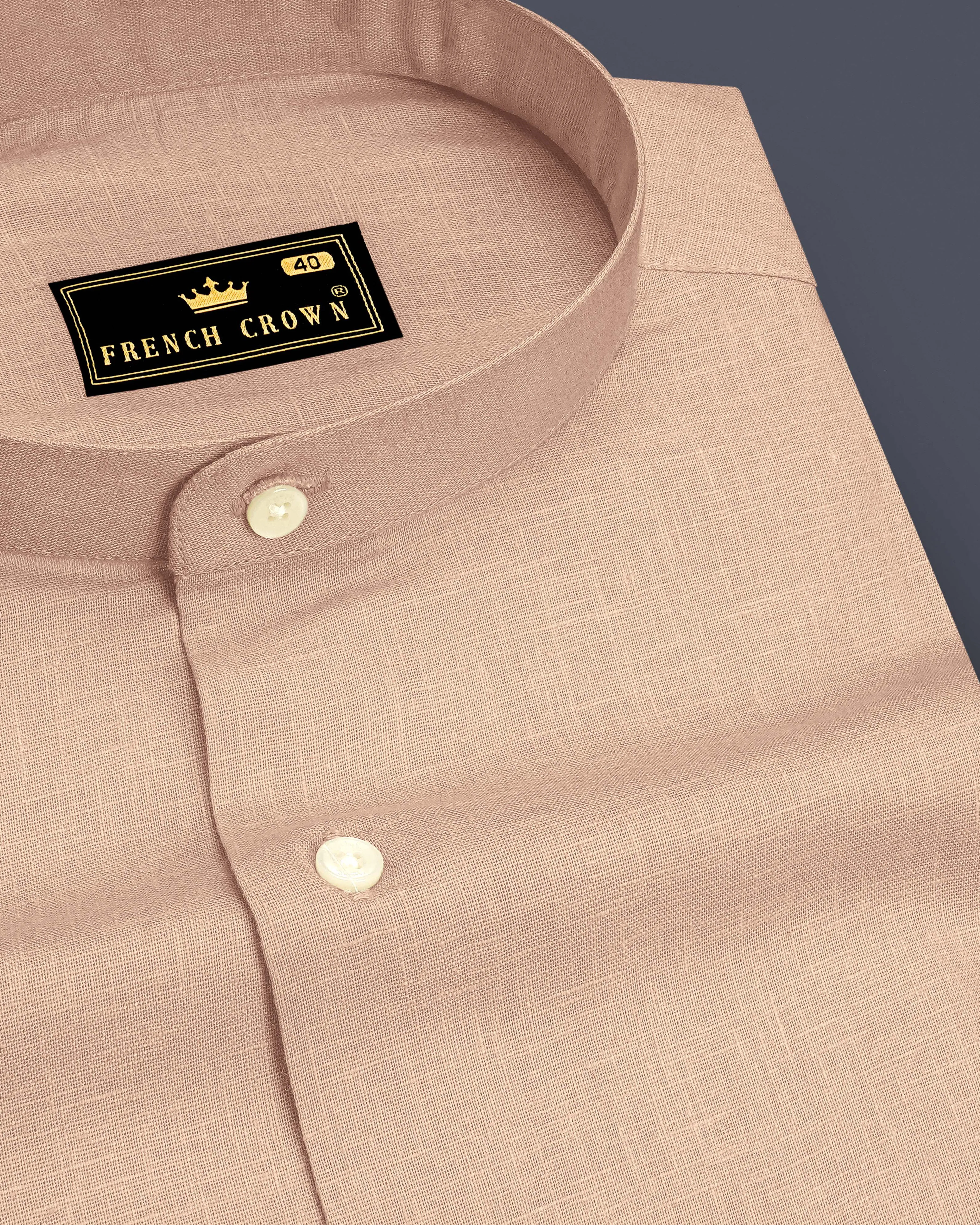 Zenith-Rodeo Brown Luxurious Linen Mandarin Dress Shirt sold by French Crown