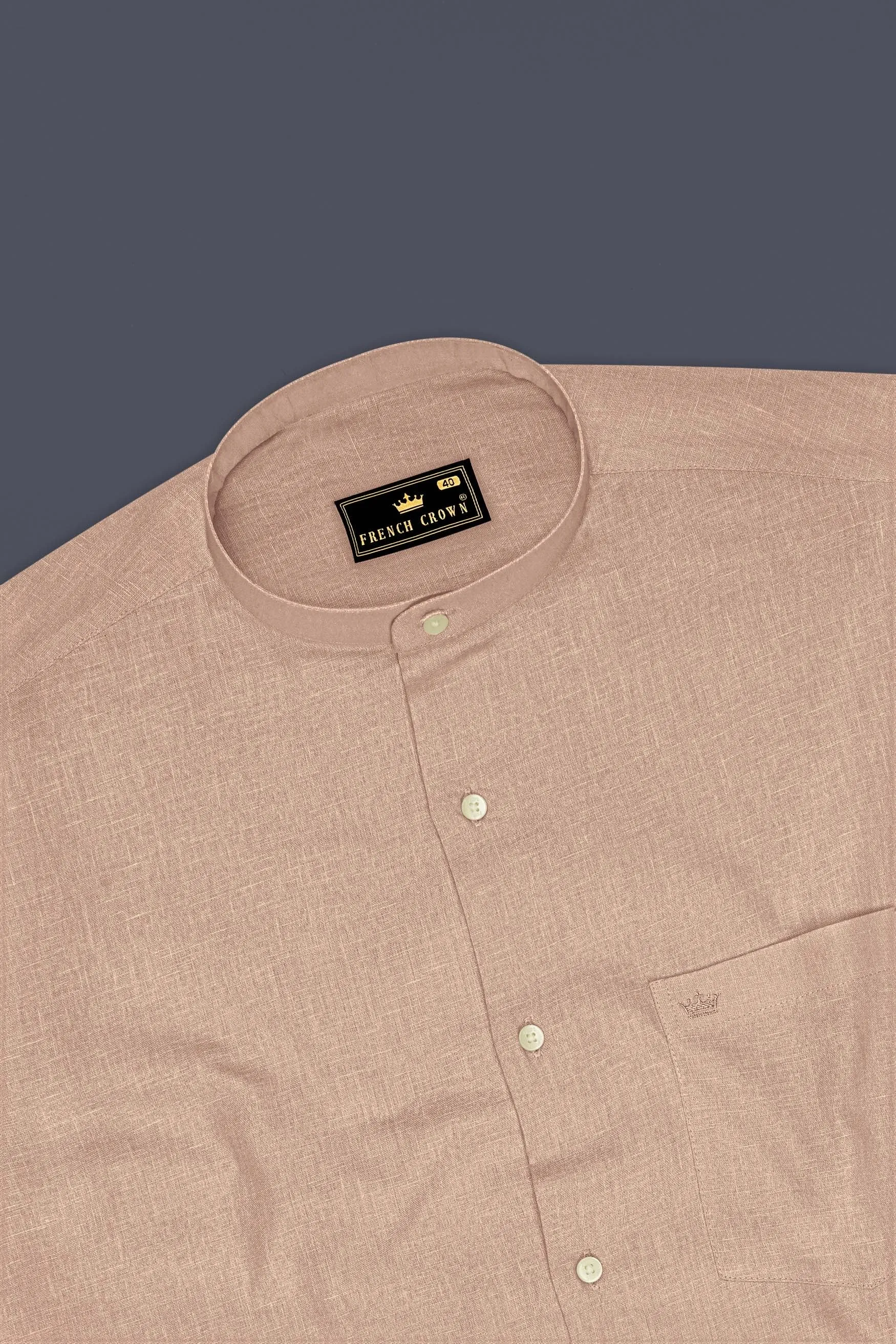 Zenith-Rodeo Brown Luxurious Linen Mandarin Dress Shirt sold by French Crown product image thumbnail 5