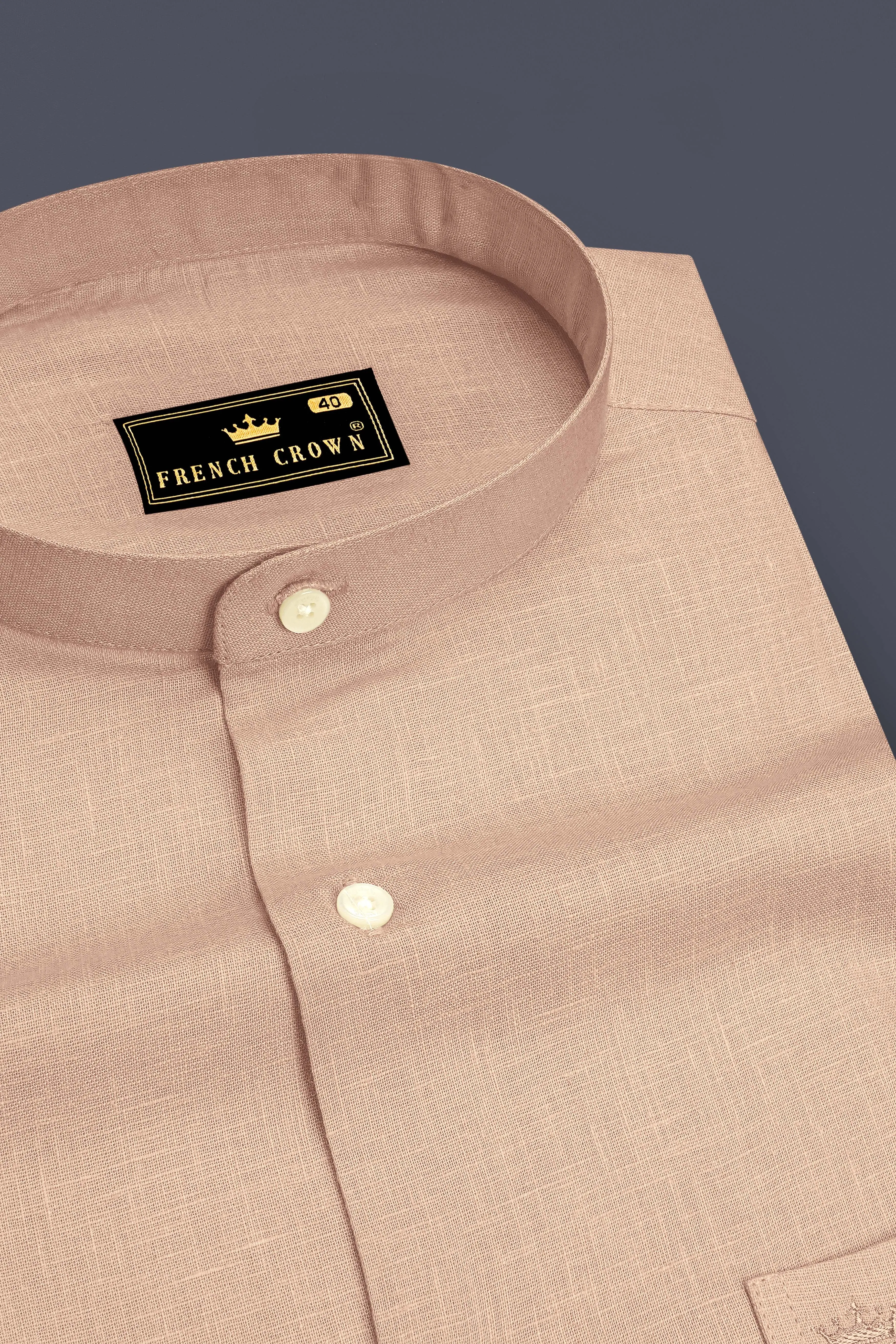 Zenith-Rodeo Brown Luxurious Linen Mandarin Dress Shirt sold by French Crown product image thumbnail 2