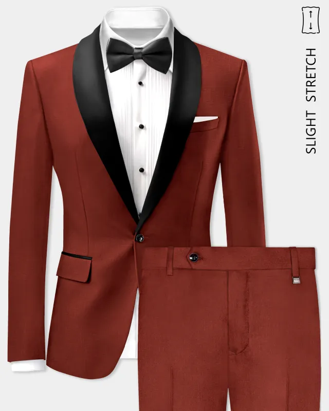 Inferno Rust-Brick Red Solid Wool Rich Slight Stretch Tuxedo Suit made by French Crown