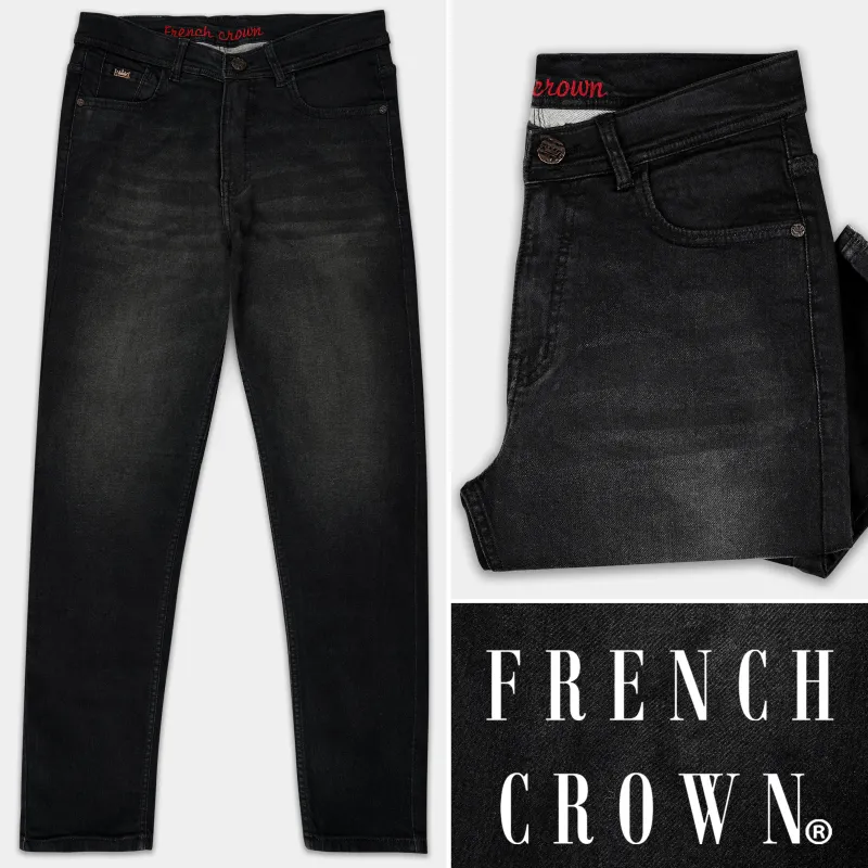 Zeus Dark Black Whiskering Wash Stretchable Denim made by French Crown