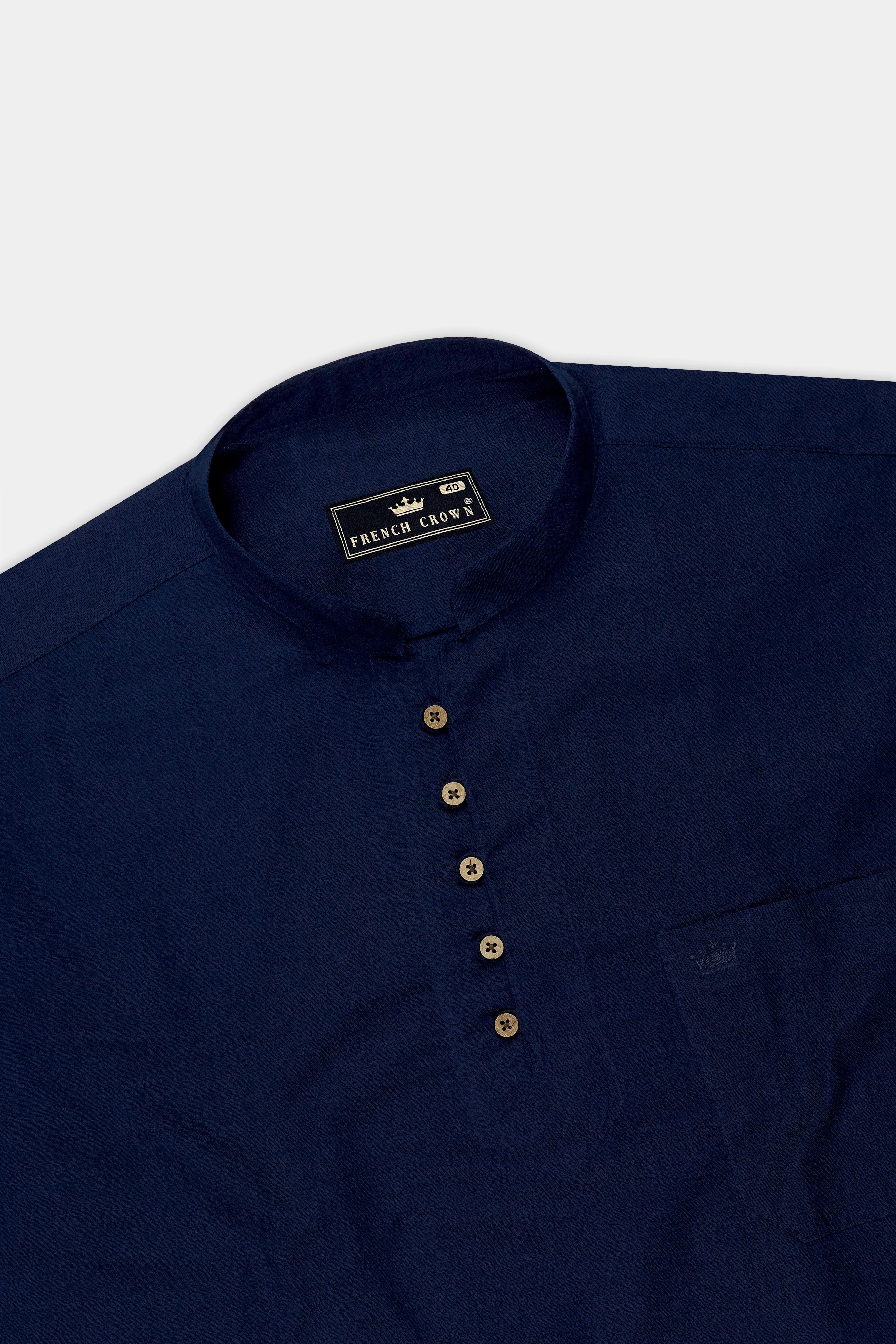 Obsidian-Midnight Blue Luxurious Linen Casual Kurta Shirt sold by French Crown product image thumbnail 5