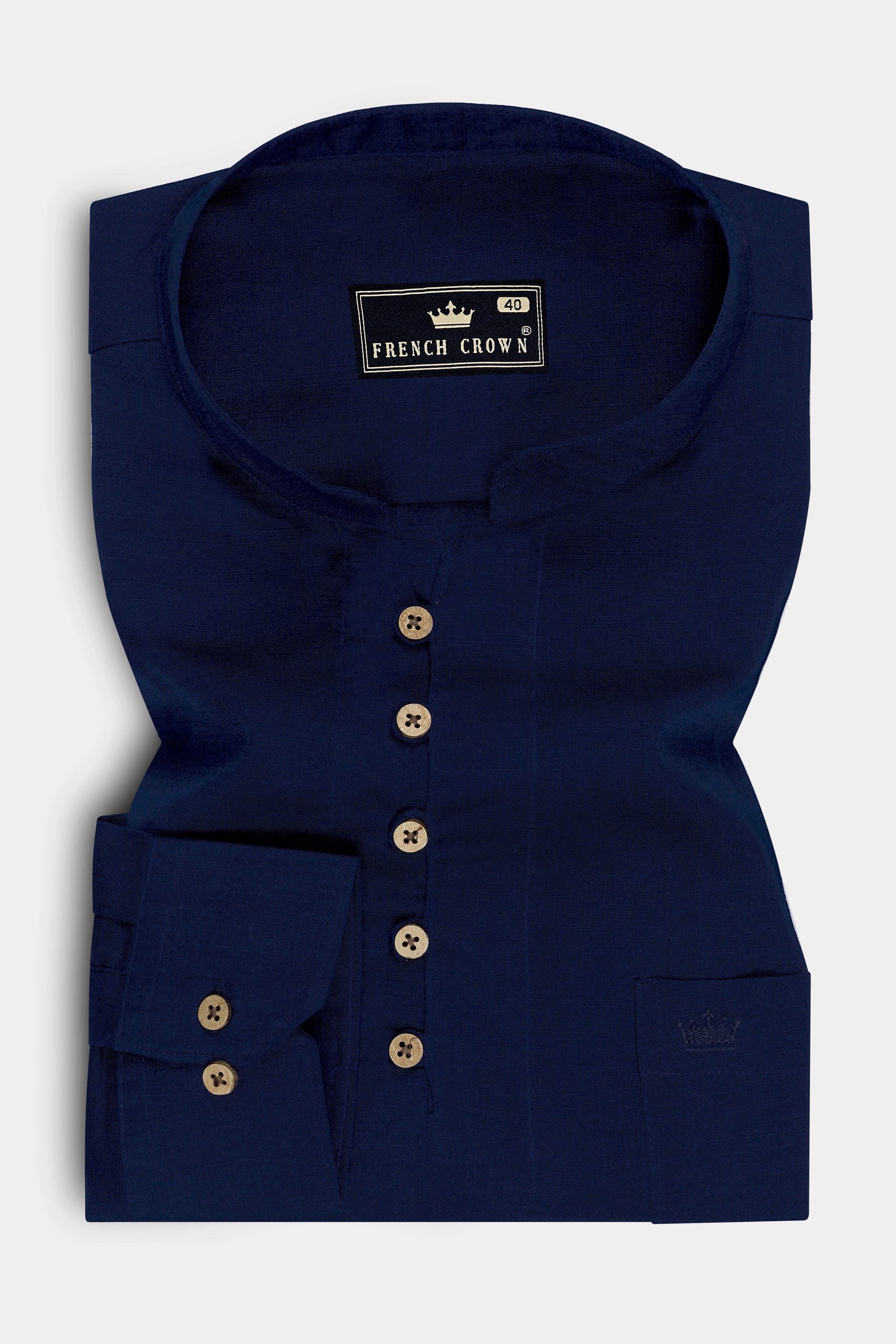 Obsidian-Midnight Blue Luxurious Linen Casual Kurta Shirt sold by French Crown product image thumbnail 2