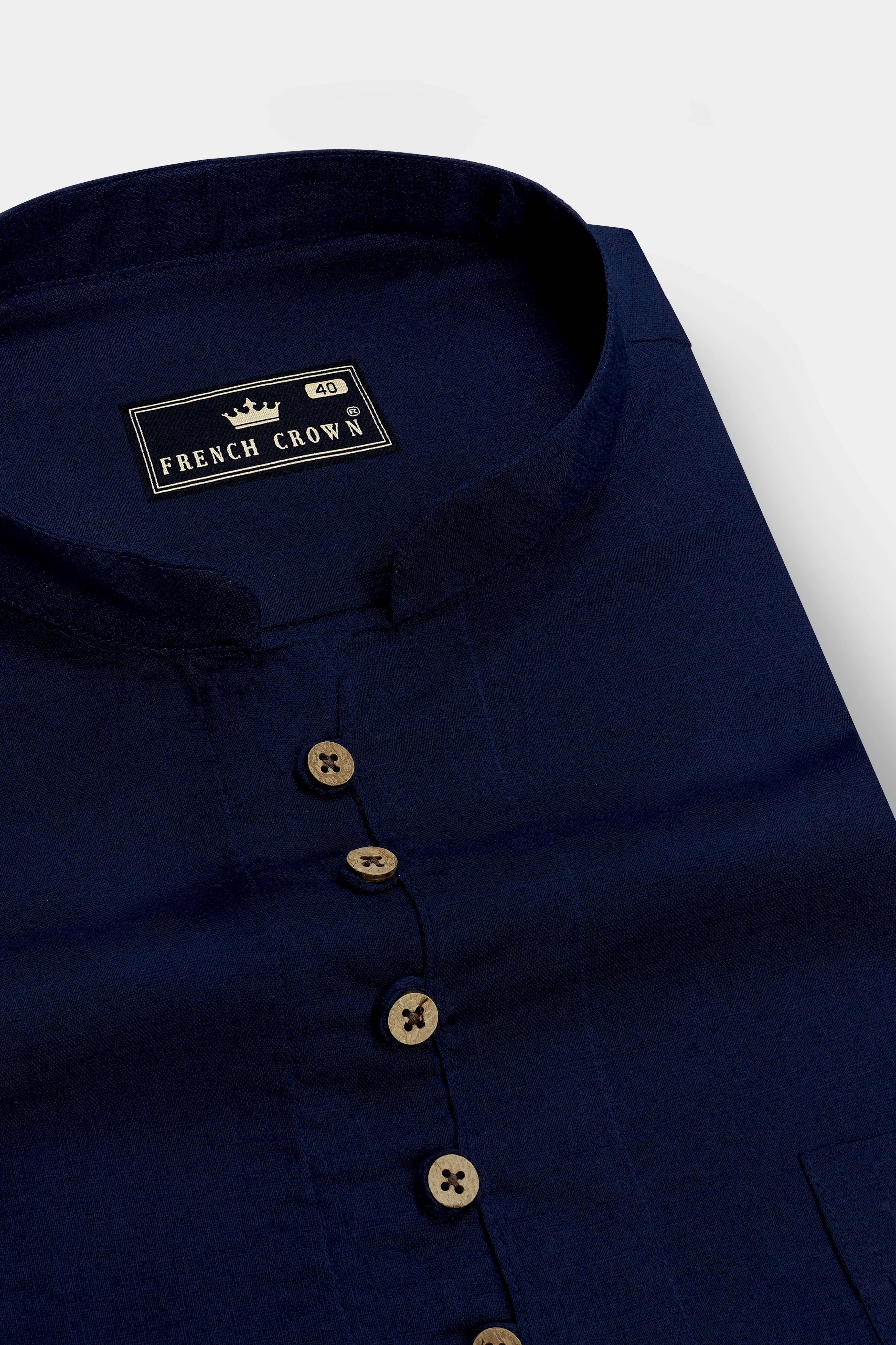 Obsidian-Midnight Blue Luxurious Linen Casual Kurta Shirt sold by French Crown product image thumbnail 4