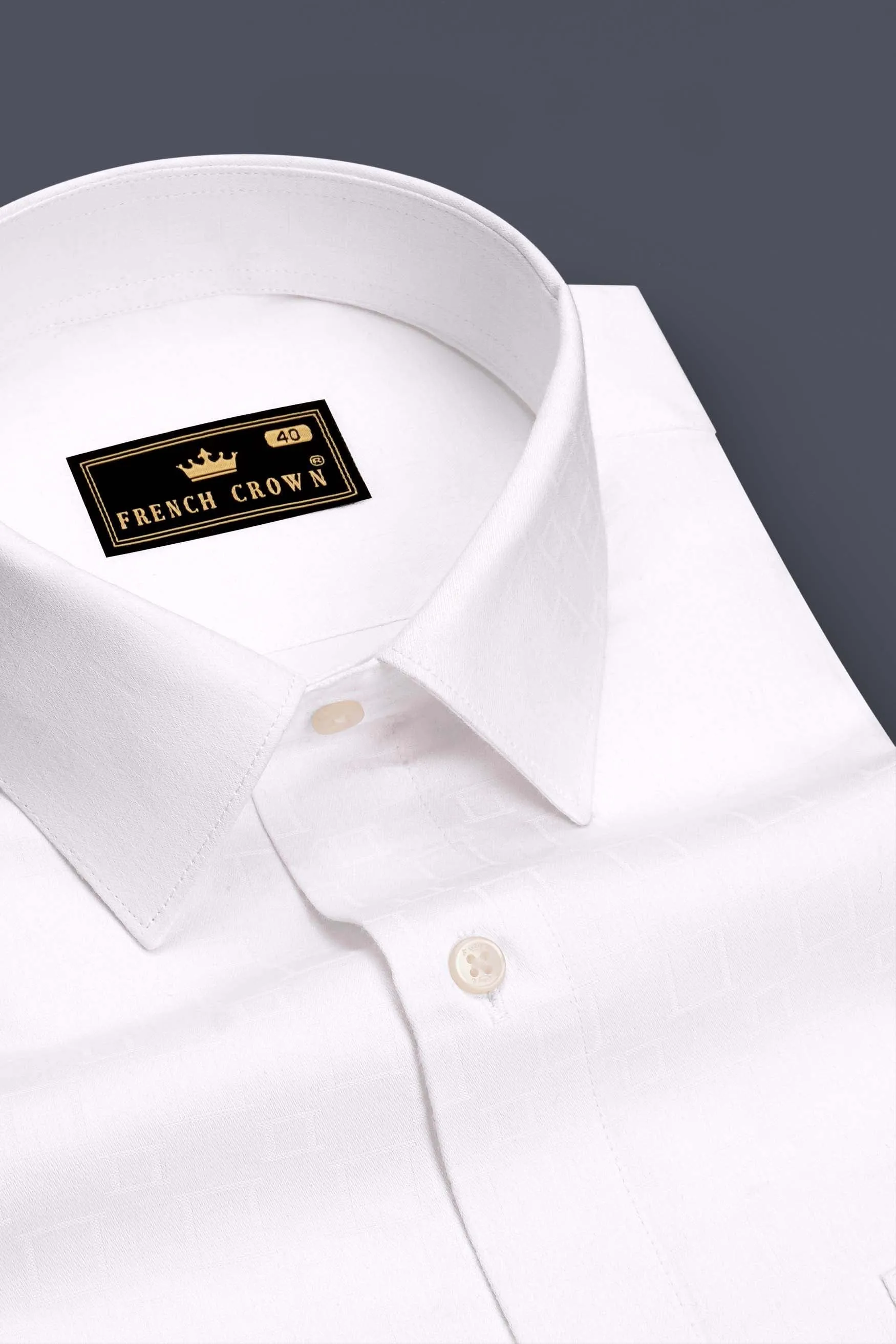 Zenith-Bright White Jacquard Textured Premium Cotton Dress Shirt sold by French Crown product image thumbnail 2