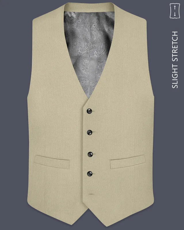 Cedar-Tallow Green Diamond Textured Wool Rich Slight Stretch Waistcoat made by French Crown