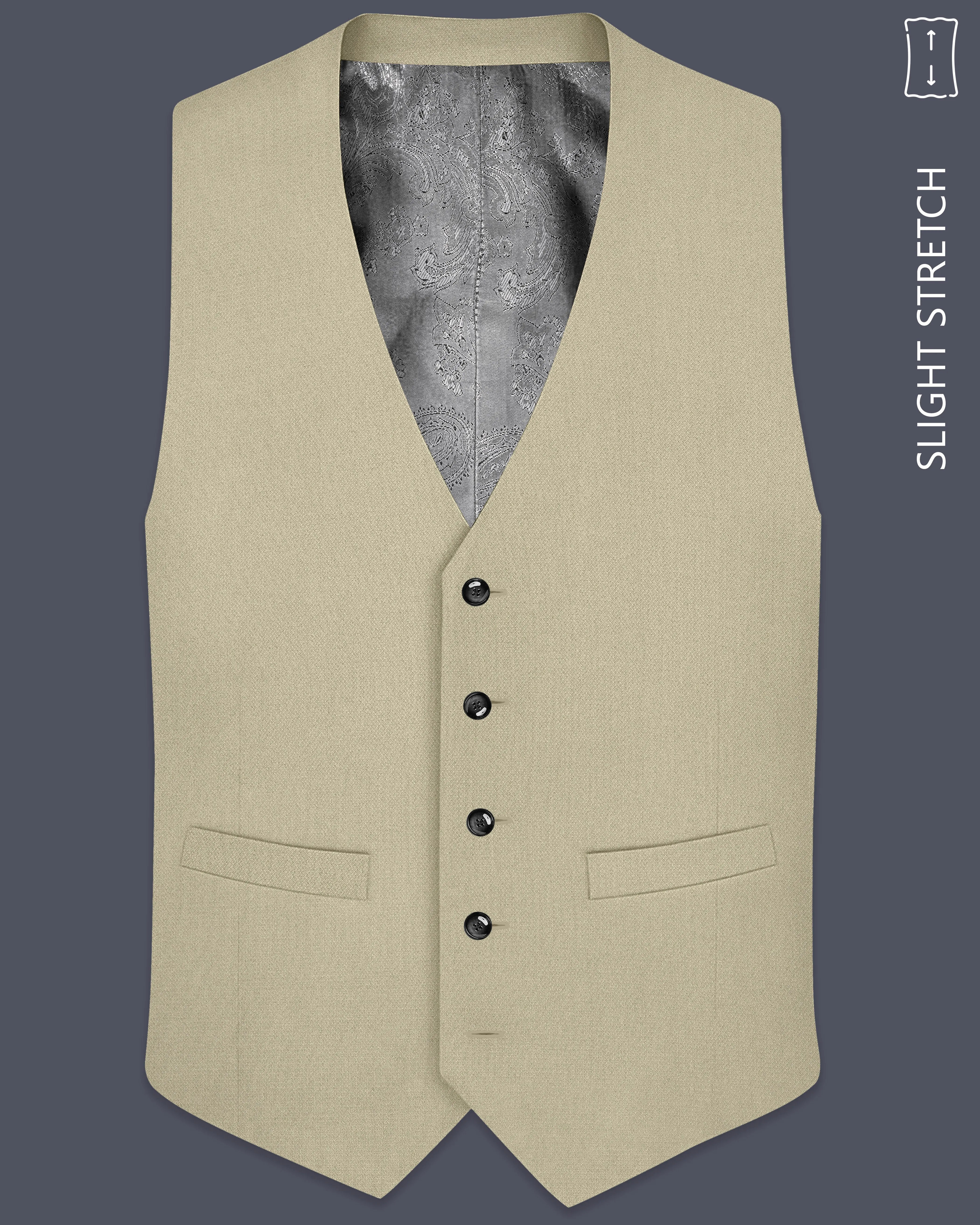 Cedar-Tallow Green Diamond Textured Wool Rich Slight Stretch Waistcoat sold by French Crown
