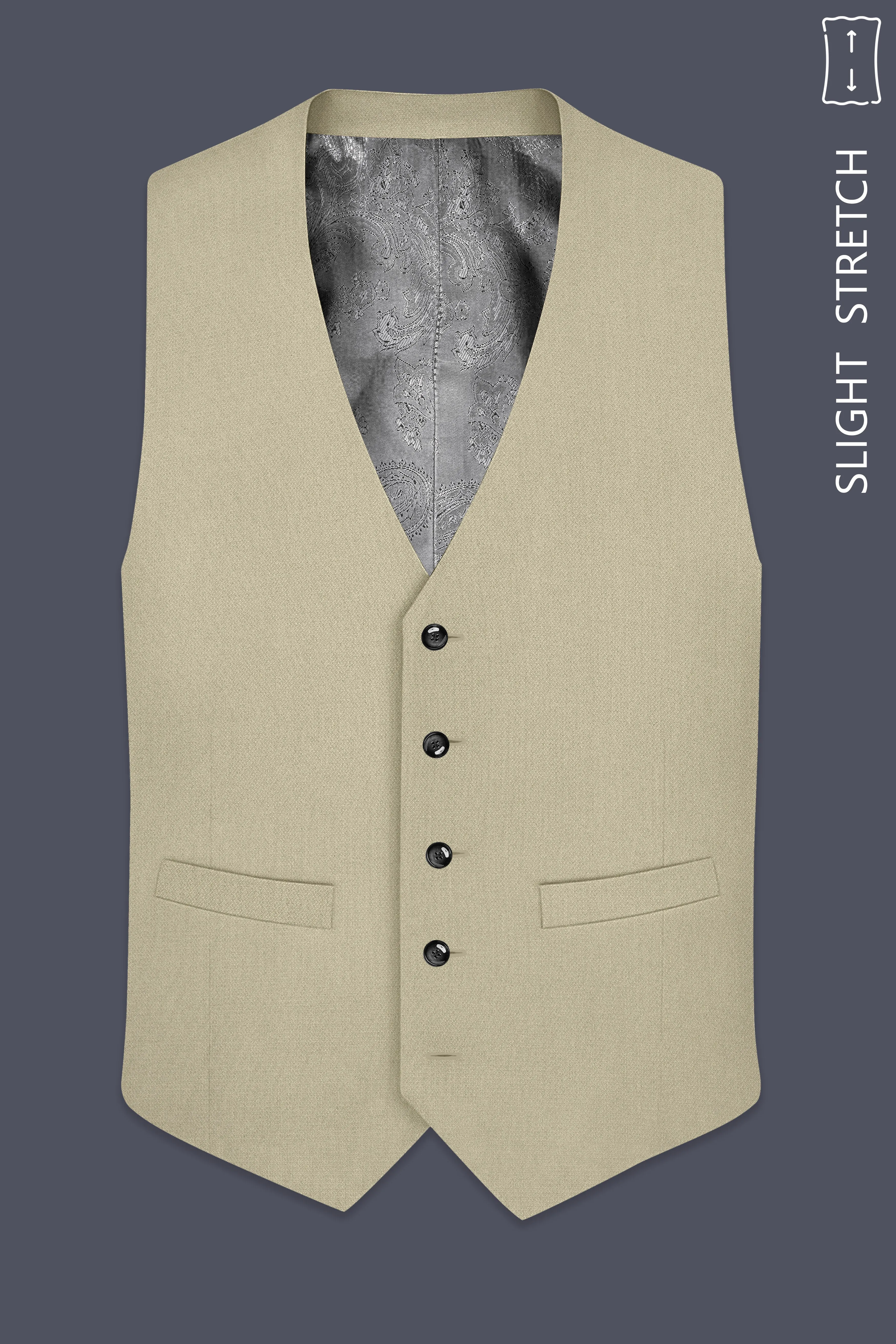 Cedar-Tallow Green Diamond Textured Wool Rich Slight Stretch Waistcoat sold by French Crown product image thumbnail 2