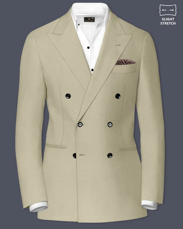 Cedar-Tallow Green Diamond Textured Wool Rich Slight Stretch Double Breasted Blazer made by French Crown