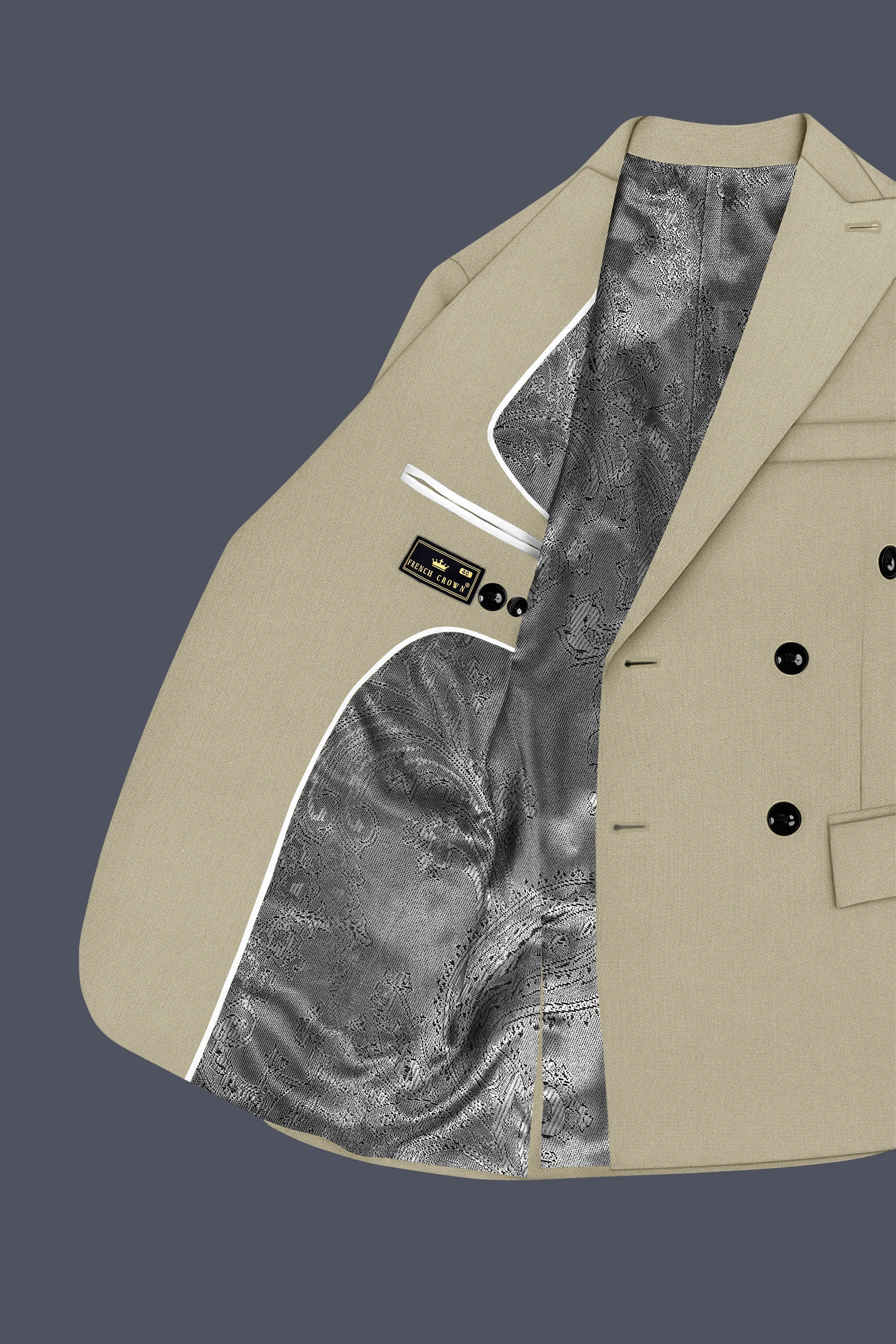 Cedar-Tallow Green Diamond Textured Wool Rich Slight Stretch Double Breasted Blazer sold by French Crown product image thumbnail 5