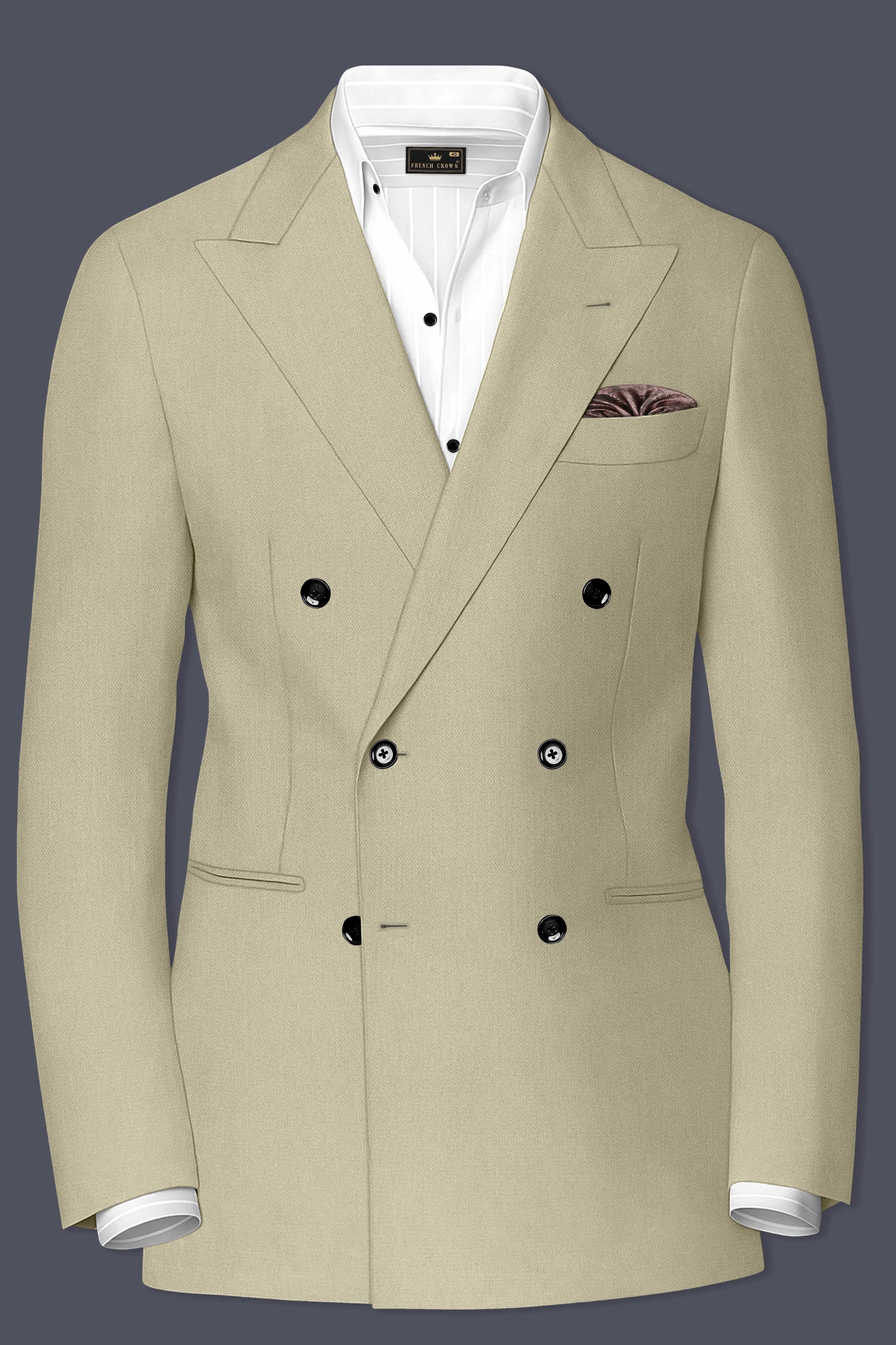 Cedar-Tallow Green Diamond Textured Wool Rich Slight Stretch Double Breasted Blazer sold by French Crown product image thumbnail 2
