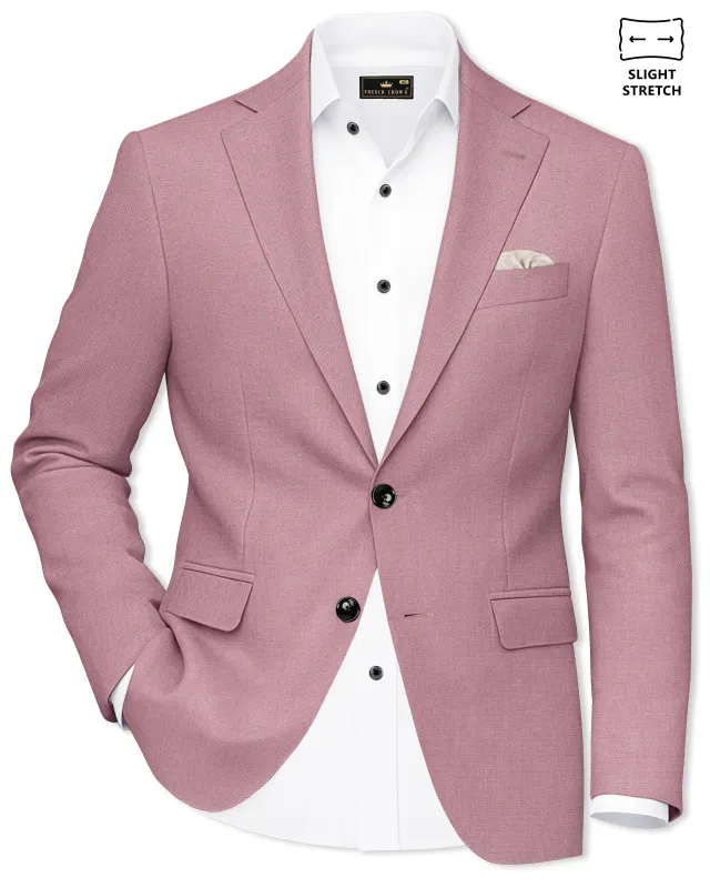 Aurore-Brandy Rose Pink Diamond Textured Wool Rich Slight Stretch Single Breasted Blazer made by French Crown