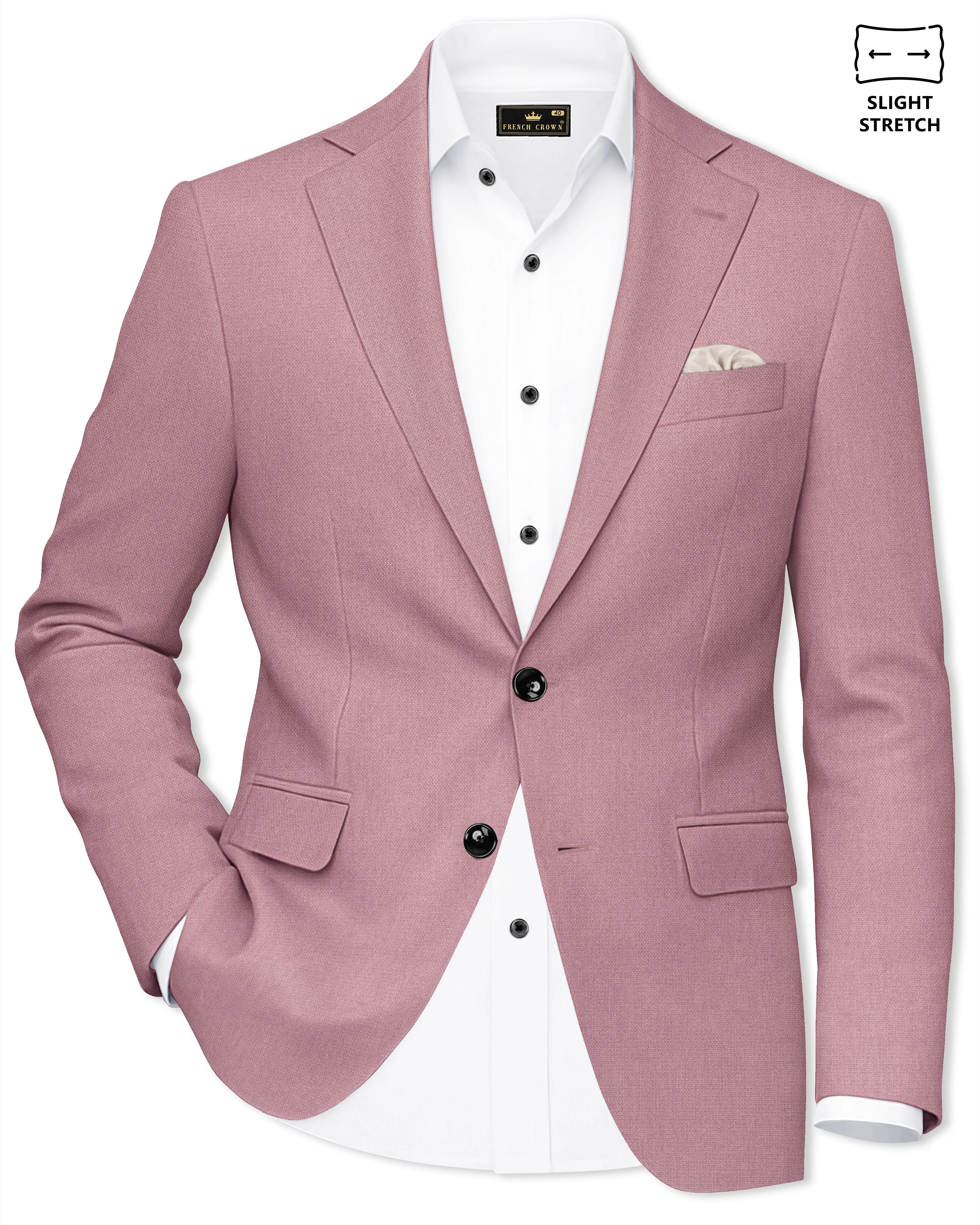 Aurore-Brandy Rose Pink Diamond Textured Wool Rich Slight Stretch Single Breasted Blazer sold by French Crown