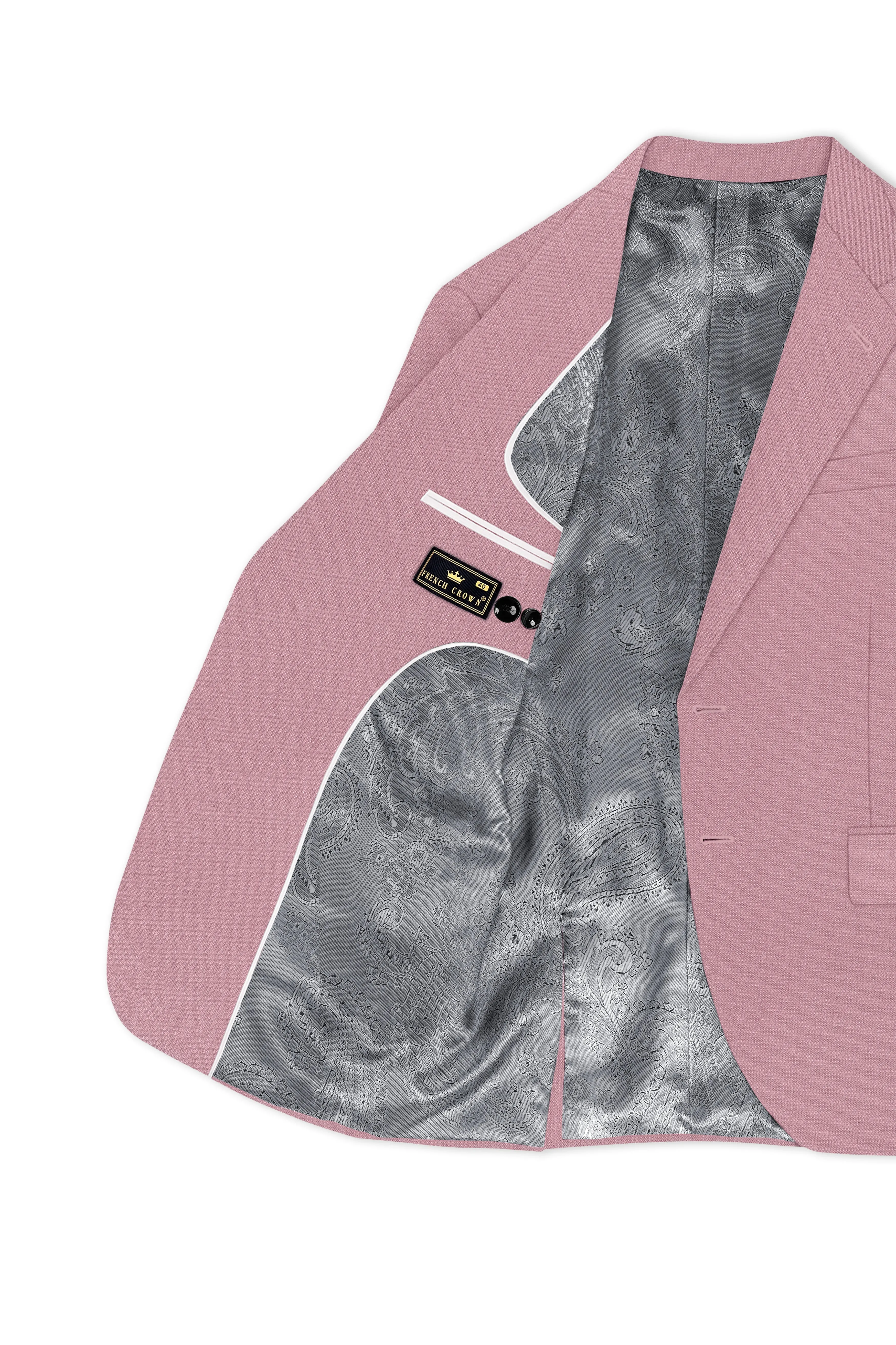 Aurore-Brandy Rose Pink Diamond Textured Wool Rich Slight Stretch Single Breasted Blazer sold by French Crown product image thumbnail 5