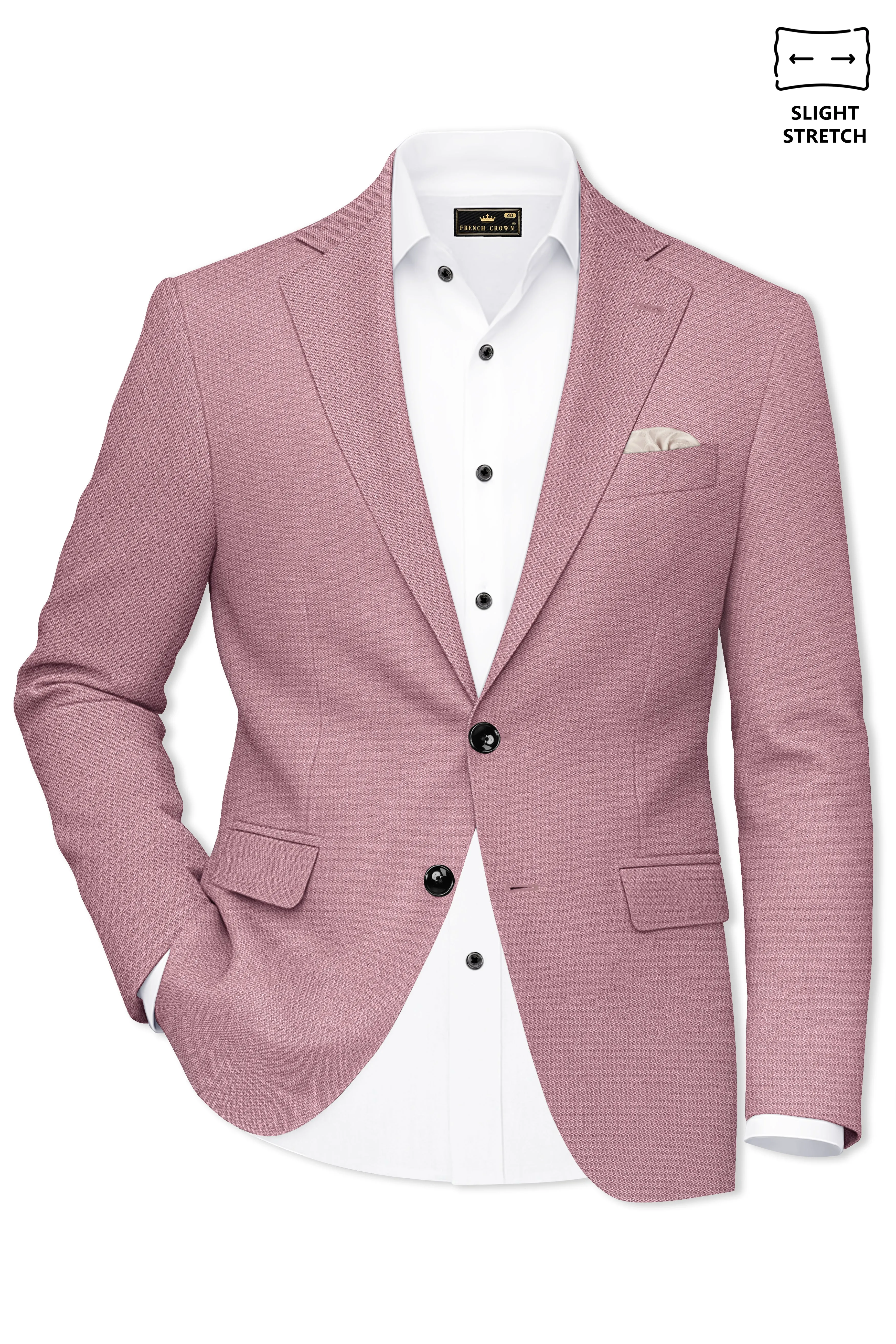 Aurore-Brandy Rose Pink Diamond Textured Wool Rich Slight Stretch Single Breasted Blazer sold by French Crown product image thumbnail 2
