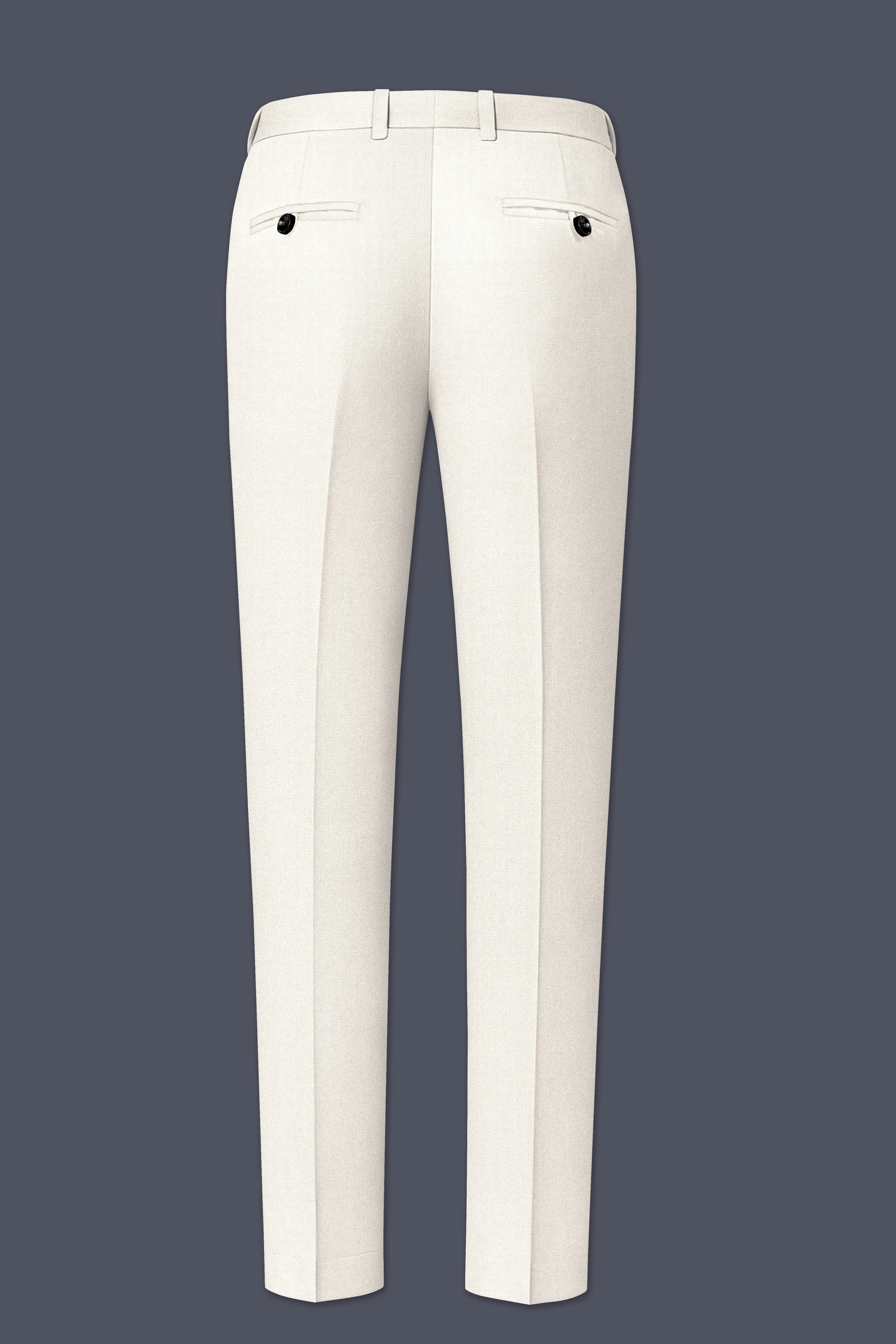 Ecru-Merino Off White Diamond Textured Wool Rich Slight Stretch Waistband Pant sold by French Crown product image thumbnail 5
