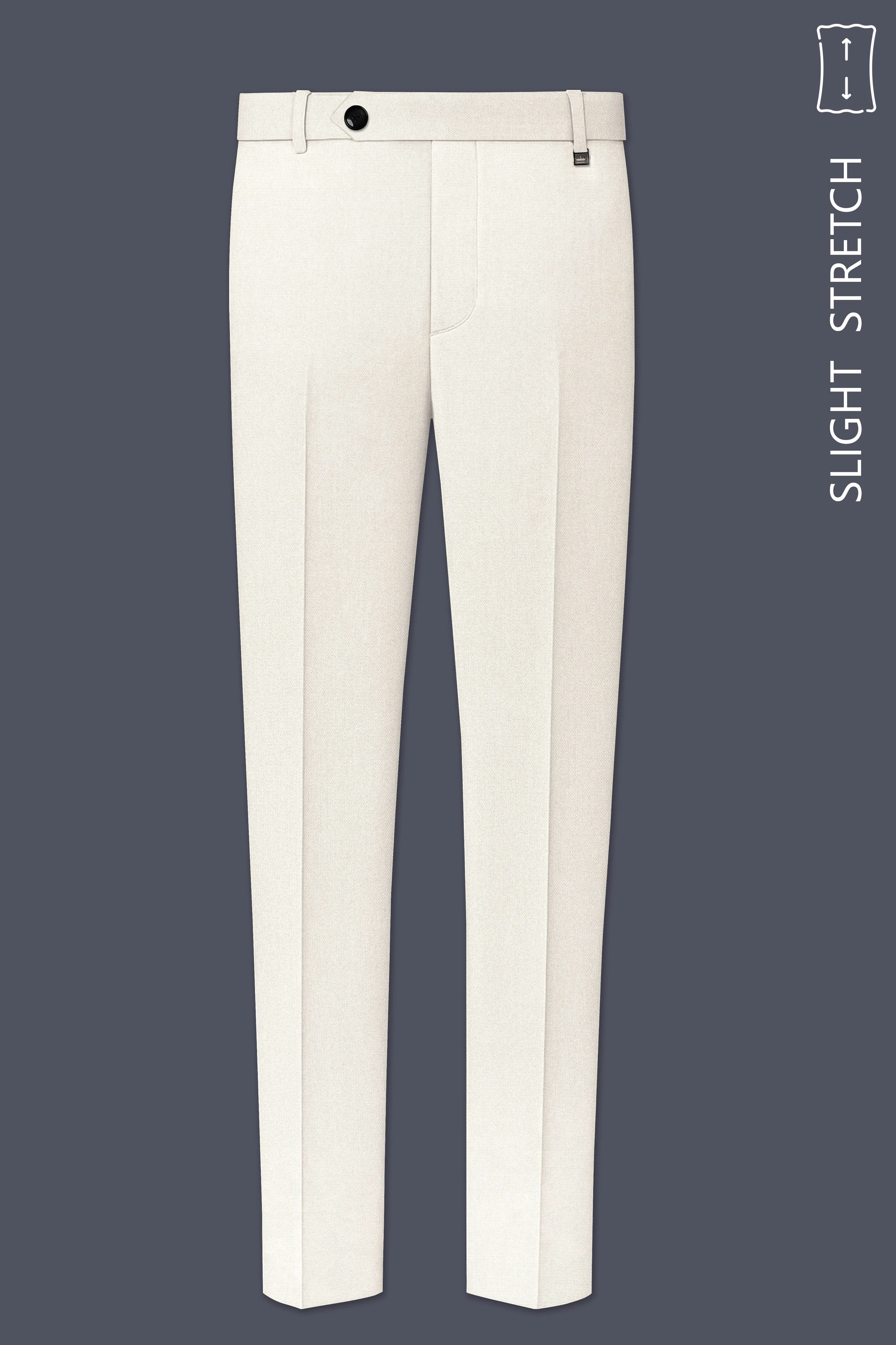 Ecru-Merino Off White Diamond Textured Wool Rich Slight Stretch Waistband Pant sold by French Crown product image thumbnail 2