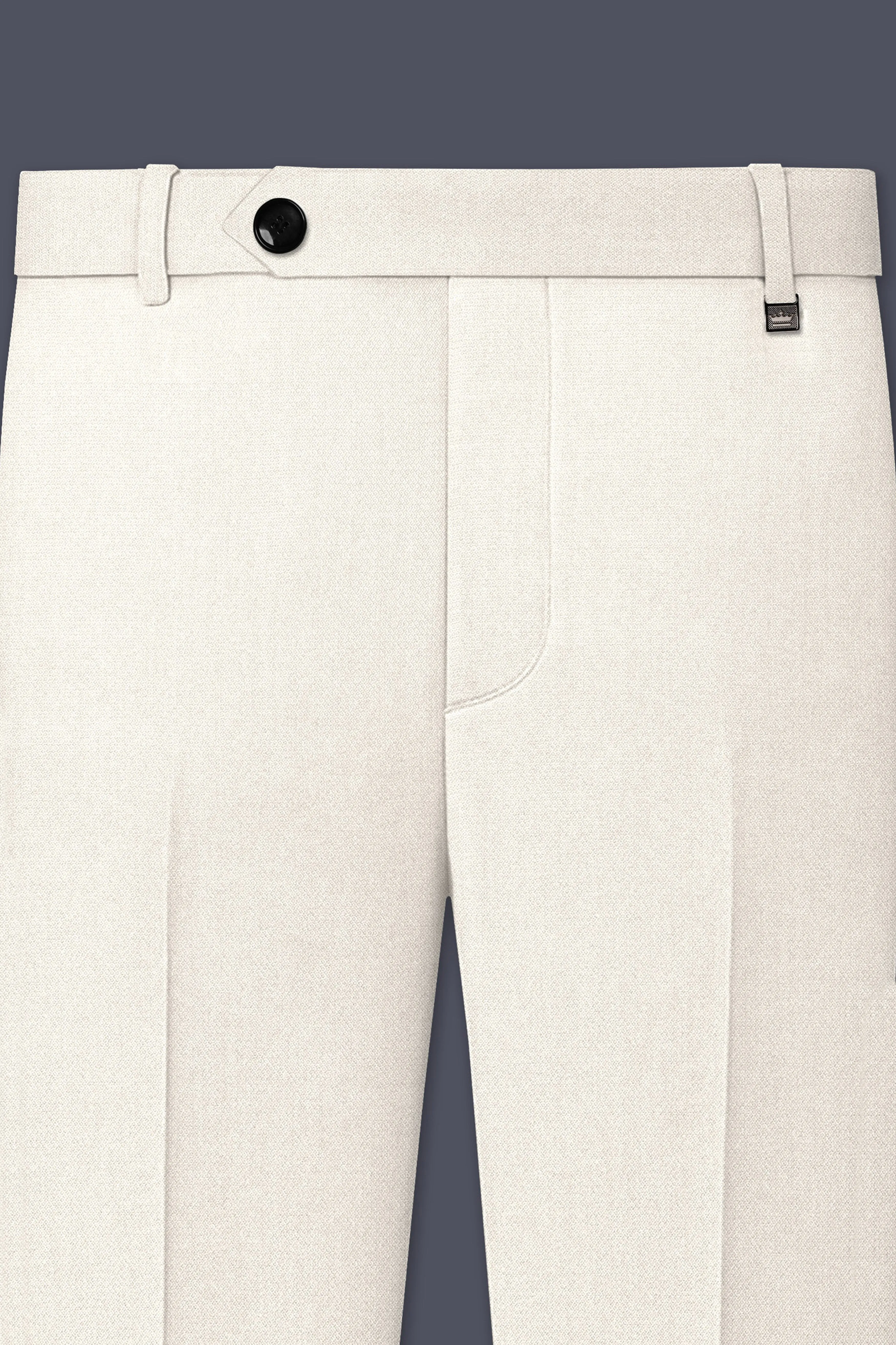 Ecru-Merino Off White Diamond Textured Wool Rich Slight Stretch Waistband Pant sold by French Crown product image thumbnail 4