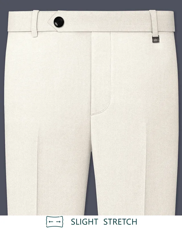 Ecru-Merino Off White Diamond Textured Wool Rich Slight Stretch Waistband Pant made by French Crown