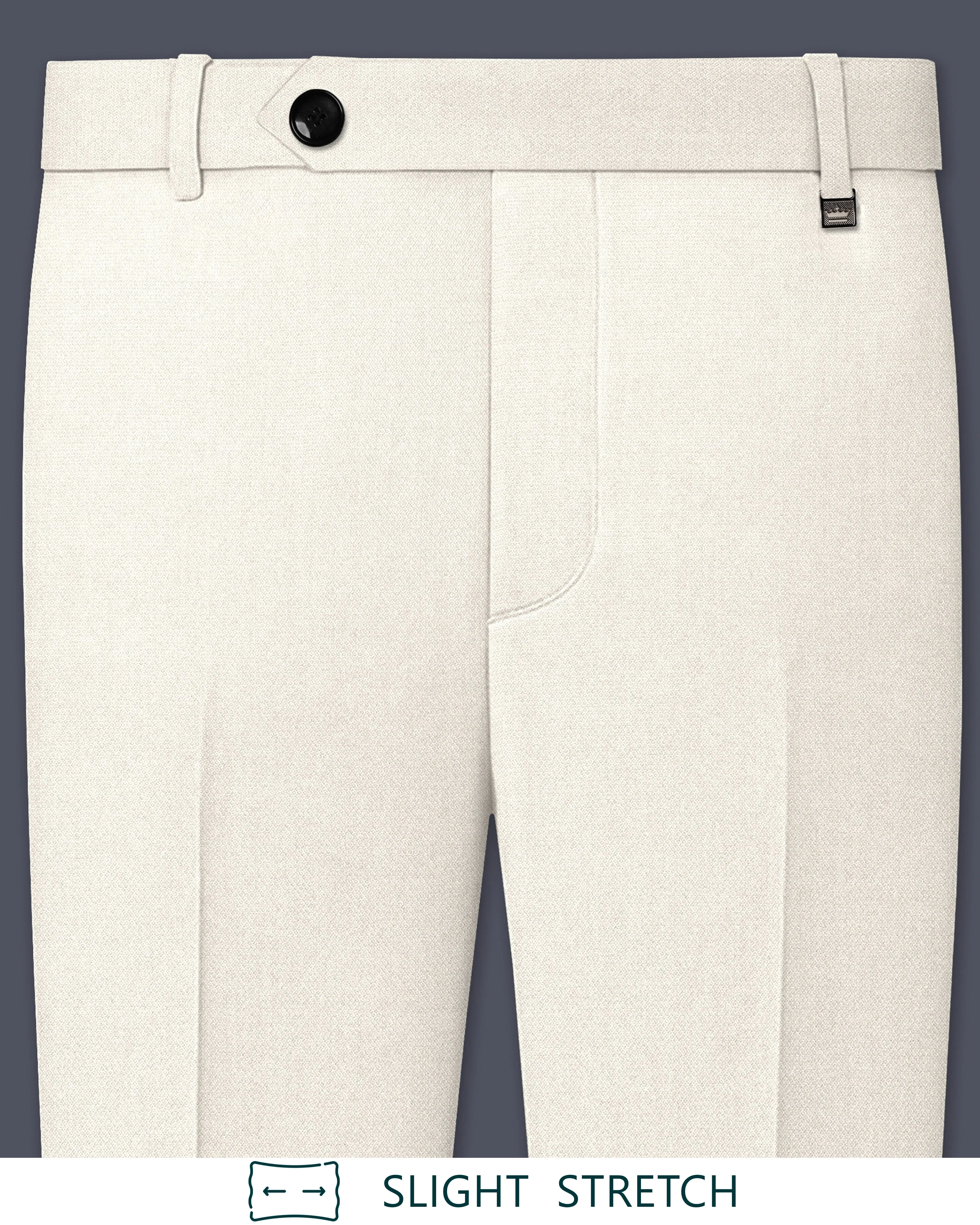 Ecru-Merino Off White Diamond Textured Wool Rich Slight Stretch Waistband Pant sold by French Crown