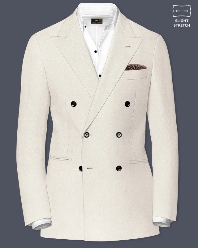 Ecru-Merino Off White Diamond Textured Wool Rich Slight Stretch Double Breasted Blazer made by French Crown