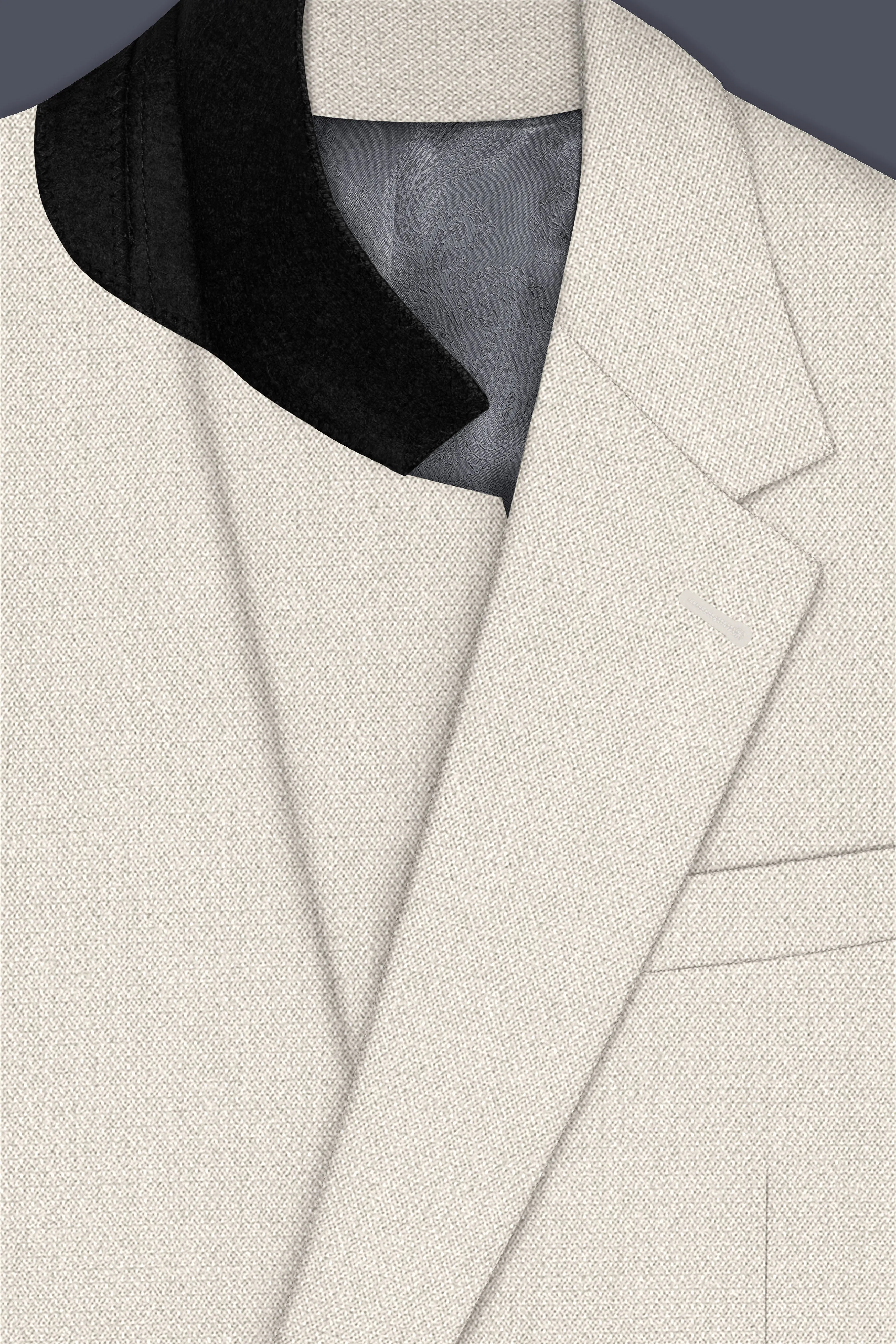 Ecru-Merino Off White Diamond Textured Wool Rich Slight Stretch Single Breasted Blazer sold by French Crown product image thumbnail 4