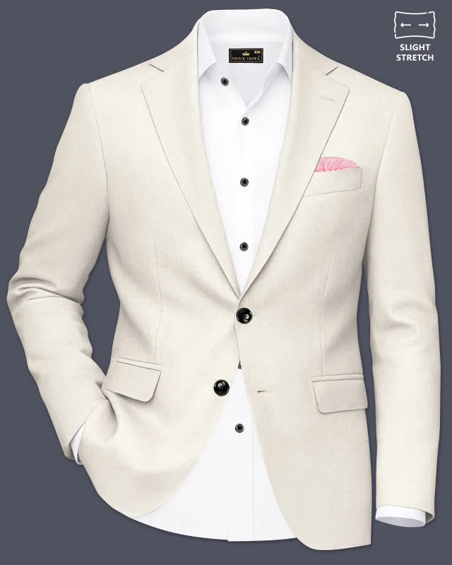 Ecru-Merino Off White Diamond Textured Wool Rich Slight Stretch Single Breasted Blazer made by French Crown