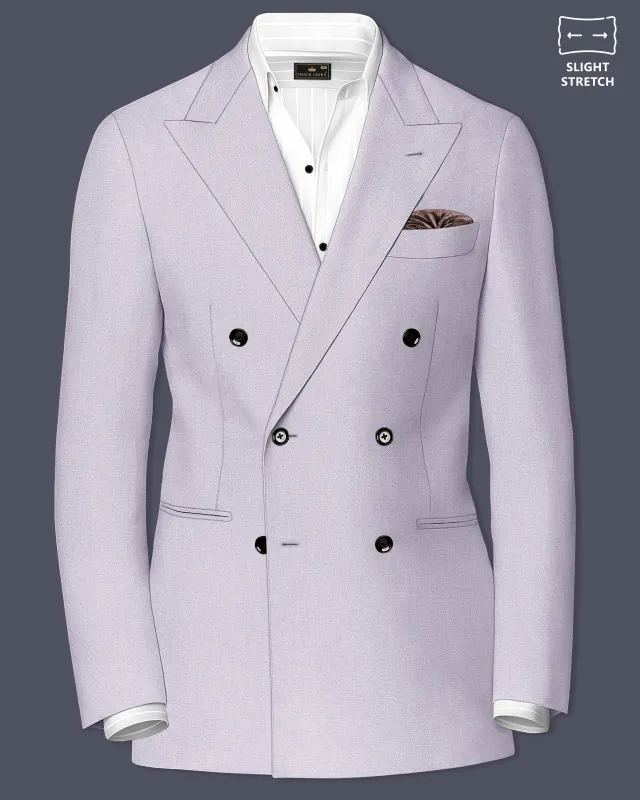 Mist-Spun Pearl Gray Diamond Textured Wool Rich Slight Stretch Double Breasted Blazer made by French Crown